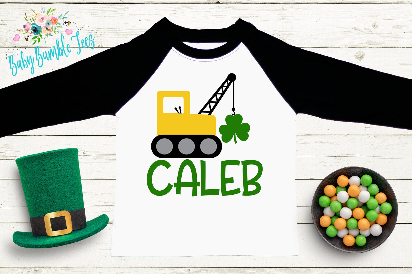 St Patricks Day Crane Shirt - Personalized Name - St Patricks Day - Boy Shirt - Clover - St Paddys Day - Toddler Shirt - kids shirt