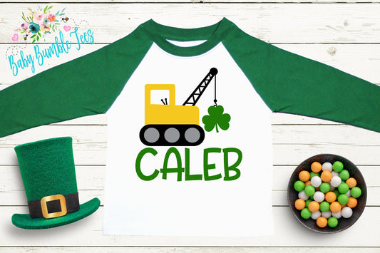 St Patricks Day Crane Shirt - Personalized Name - St Patricks Day - Boy Shirt - Clover - St Paddys Day - Toddler Shirt - kids shirt
