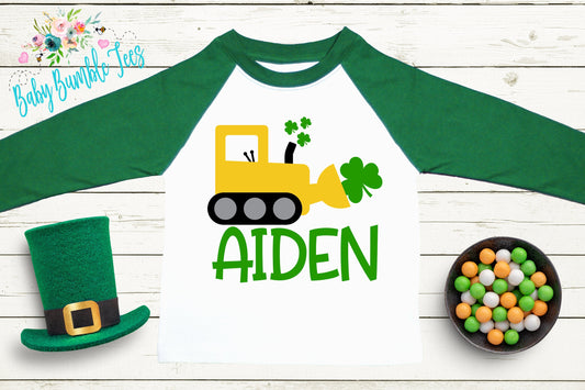 St Patricks Day Digger Shirt - Personalized Name - St Patricks Day - Boy Shirt - Clover - St Paddys Day - Toddler Shirt - kids shirt