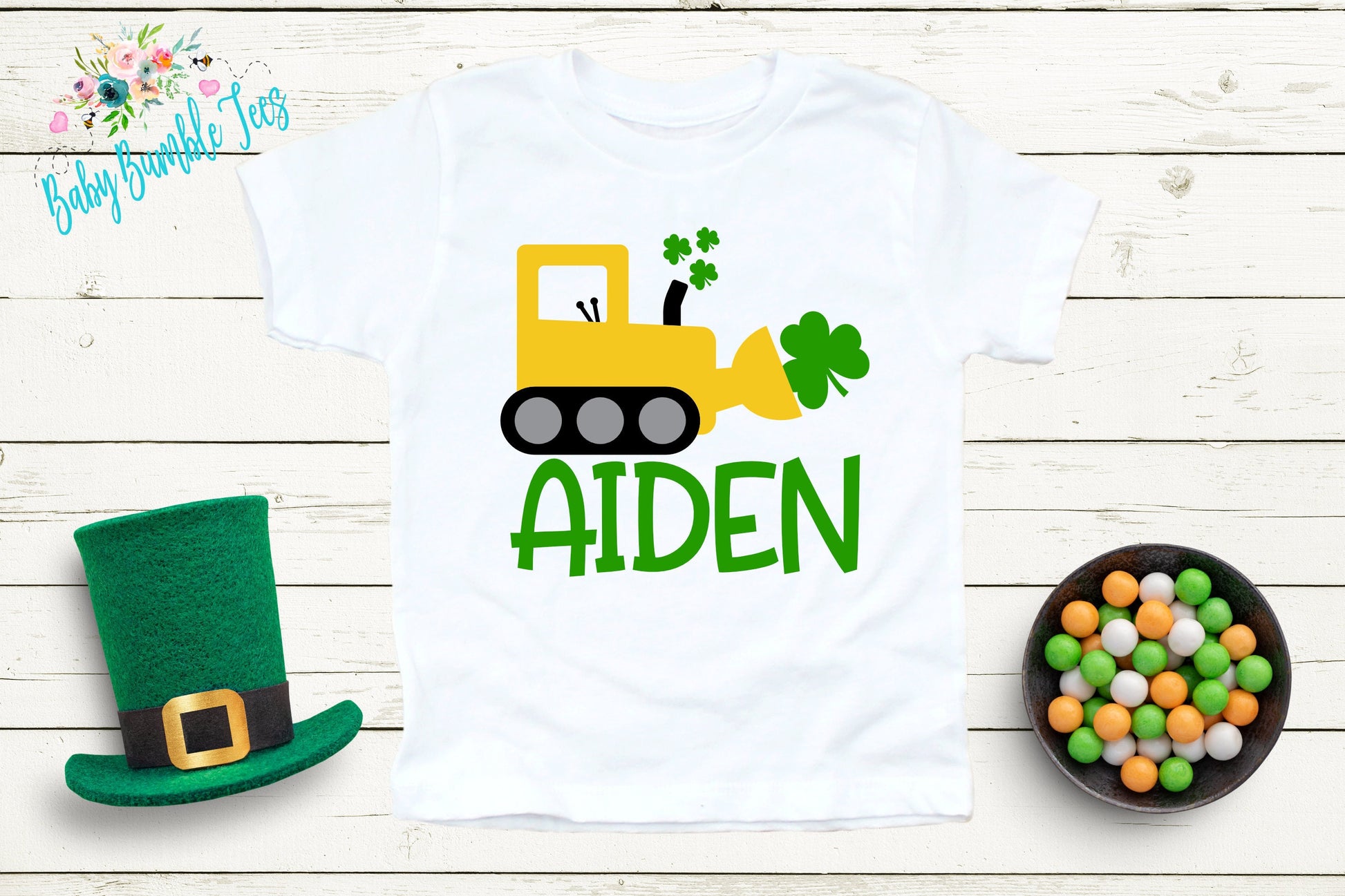St Patricks Day Digger Shirt - Personalized Name - St Patricks Day - Boy Shirt - Clover - St Paddys Day - Toddler Shirt - kids shirt