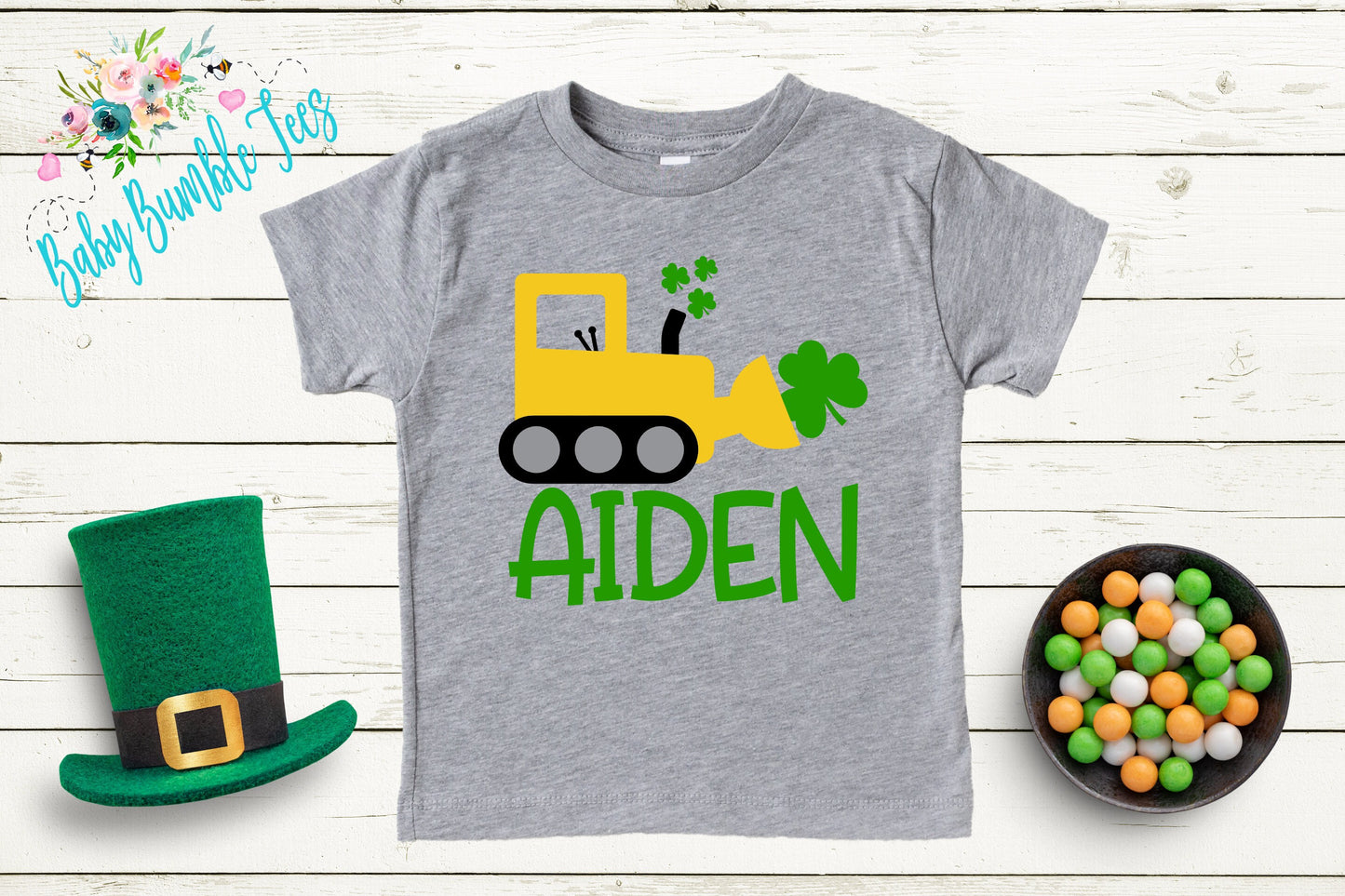 St Patricks Day Digger Shirt - Personalized Name - St Patricks Day - Boy Shirt - Clover - St Paddys Day - Toddler Shirt - kids shirt