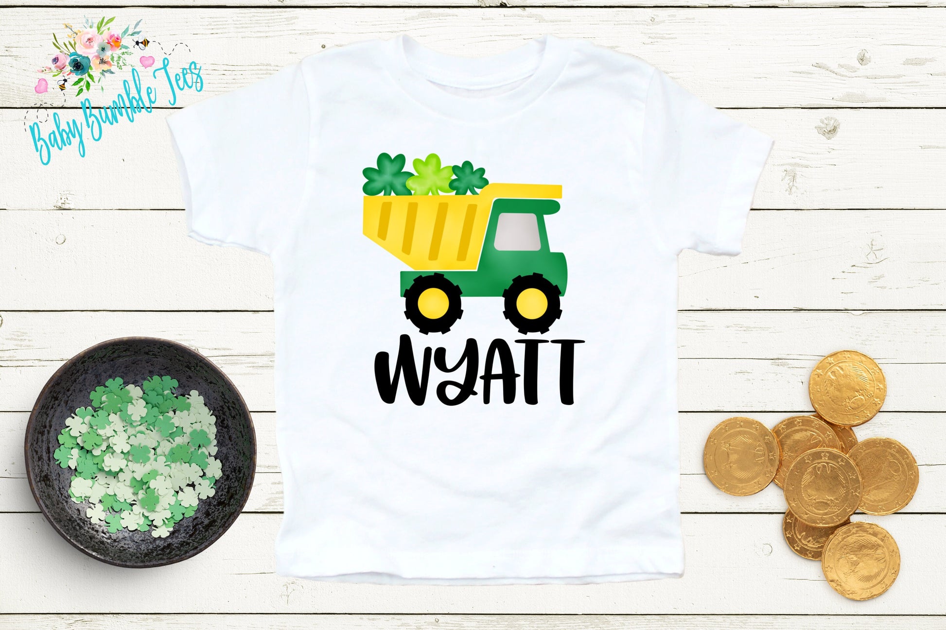 St Patricks Day Dump Truck Shirt - Personalized Name - St Patricks Day - Boy Shirt - Clover - St Paddys Day - Toddler Shirt - kids shirt