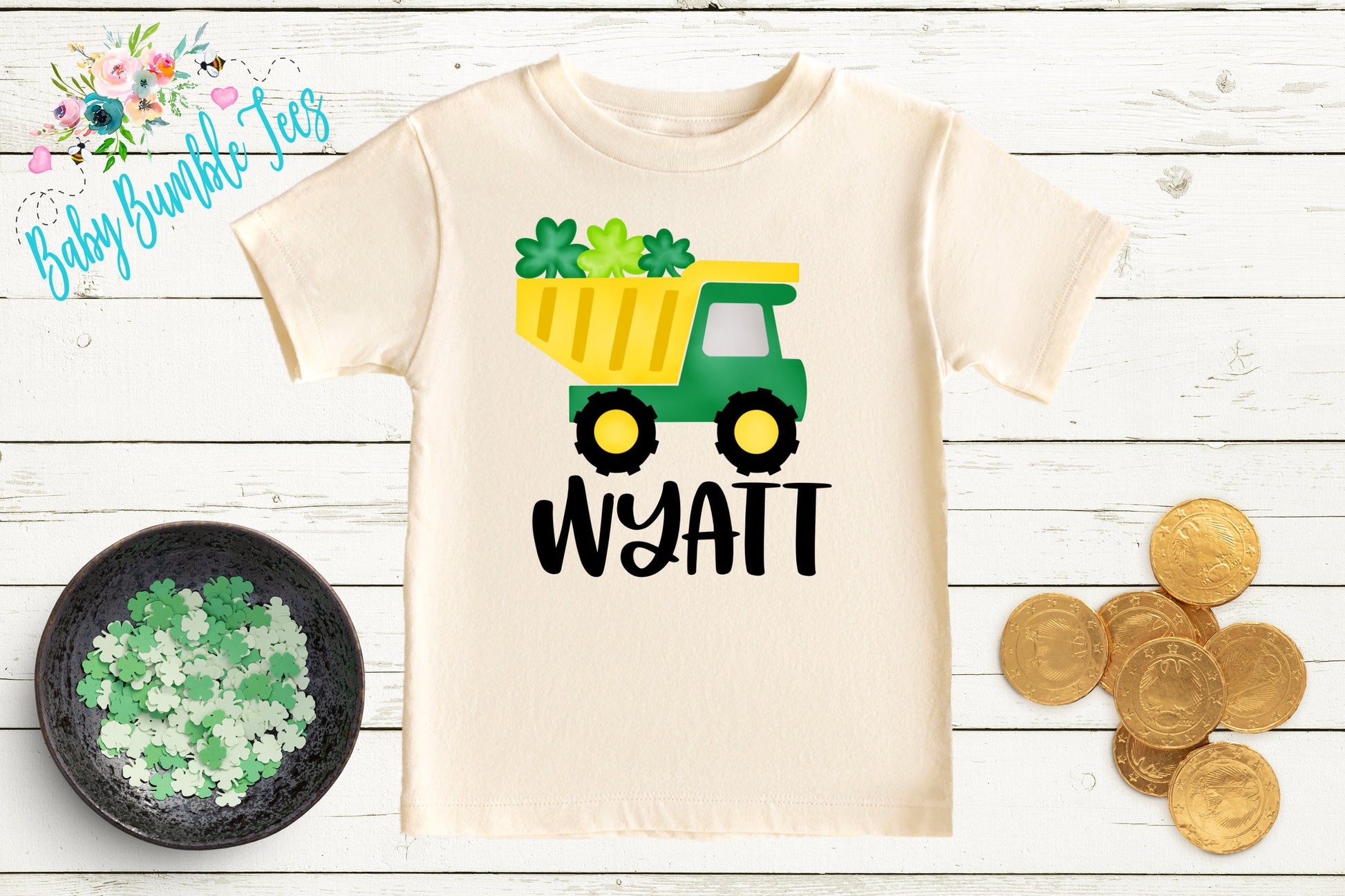 St Patricks Day Dump Truck Shirt - Personalized Name - St Patricks Day - Boy Shirt - Clover - St Paddys Day - Toddler Shirt - kids shirt
