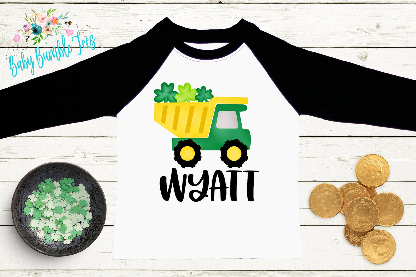 St Patricks Day Dump Truck Shirt - Personalized Name - St Patricks Day - Boy Shirt - Clover - St Paddys Day - Toddler Shirt - kids shirt