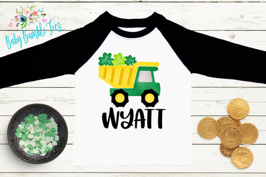 St Patricks Day Dump Truck Shirt - Personalized Name - St Patricks Day - Boy Shirt - Clover - St Paddys Day - Toddler Shirt - kids shirt