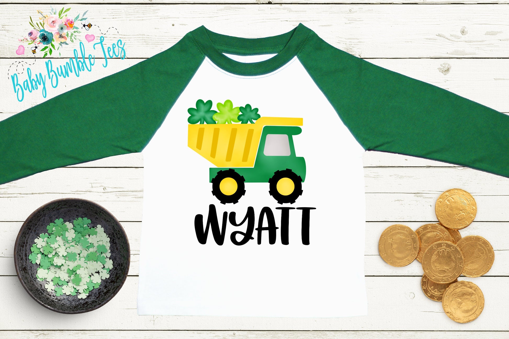 St Patricks Day Dump Truck Shirt - Personalized Name - St Patricks Day - Boy Shirt - Clover - St Paddys Day - Toddler Shirt - kids shirt