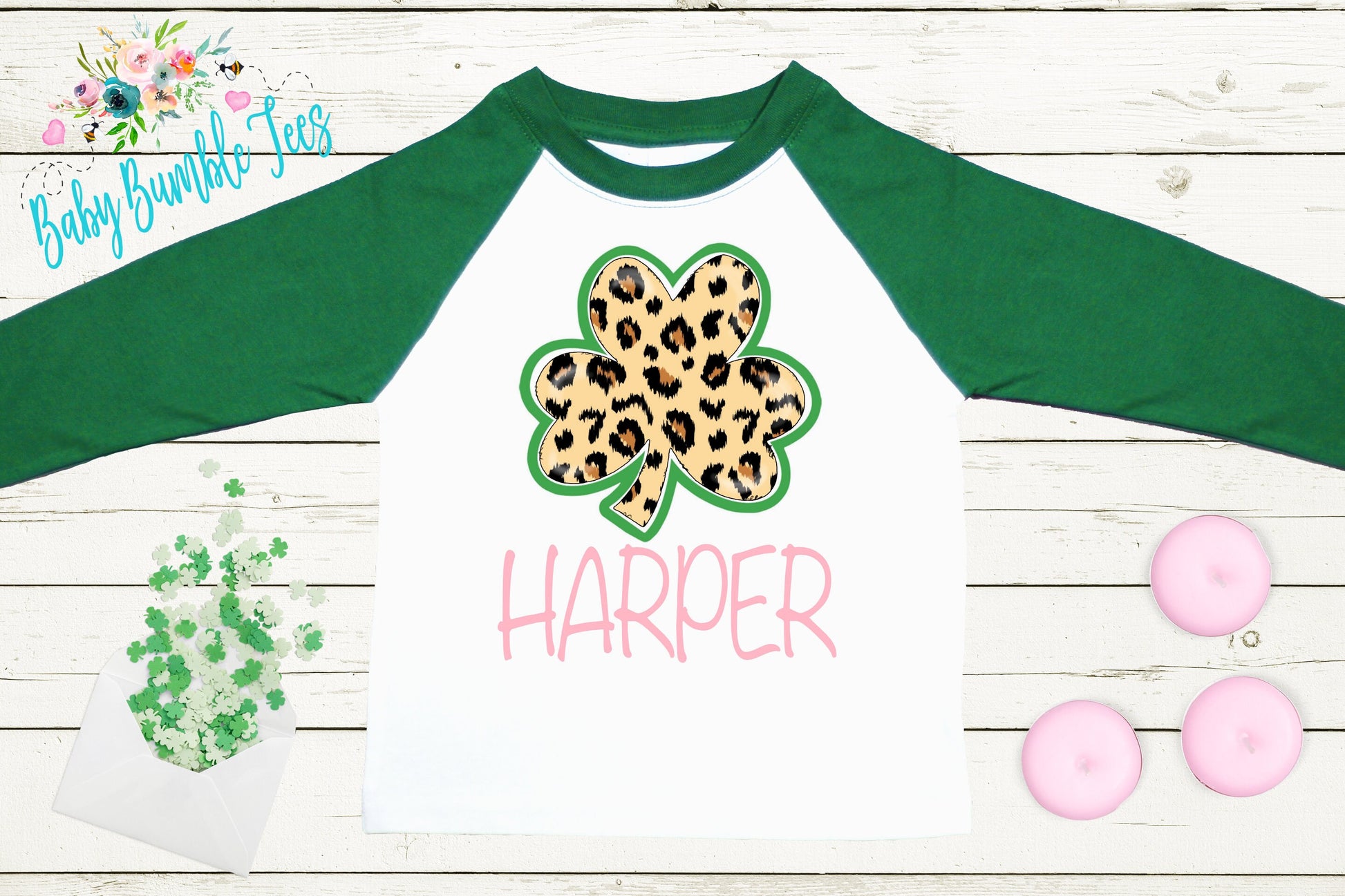 Cheetah Four Leaf Clover Shirt - Personalized Name - St Patricks Day - Girl Shirt - St Paddys Day - Toddler Shirt - kids shirt