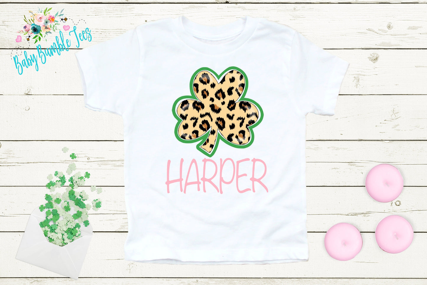 Cheetah Four Leaf Clover Shirt - Personalized Name - St Patricks Day - Girl Shirt - St Paddys Day - Toddler Shirt - kids shirt