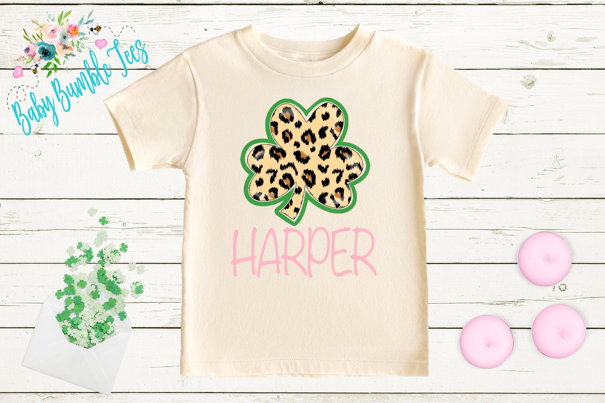 Cheetah Four Leaf Clover Shirt - Personalized Name - St Patricks Day - Girl Shirt - St Paddys Day - Toddler Shirt - kids shirt