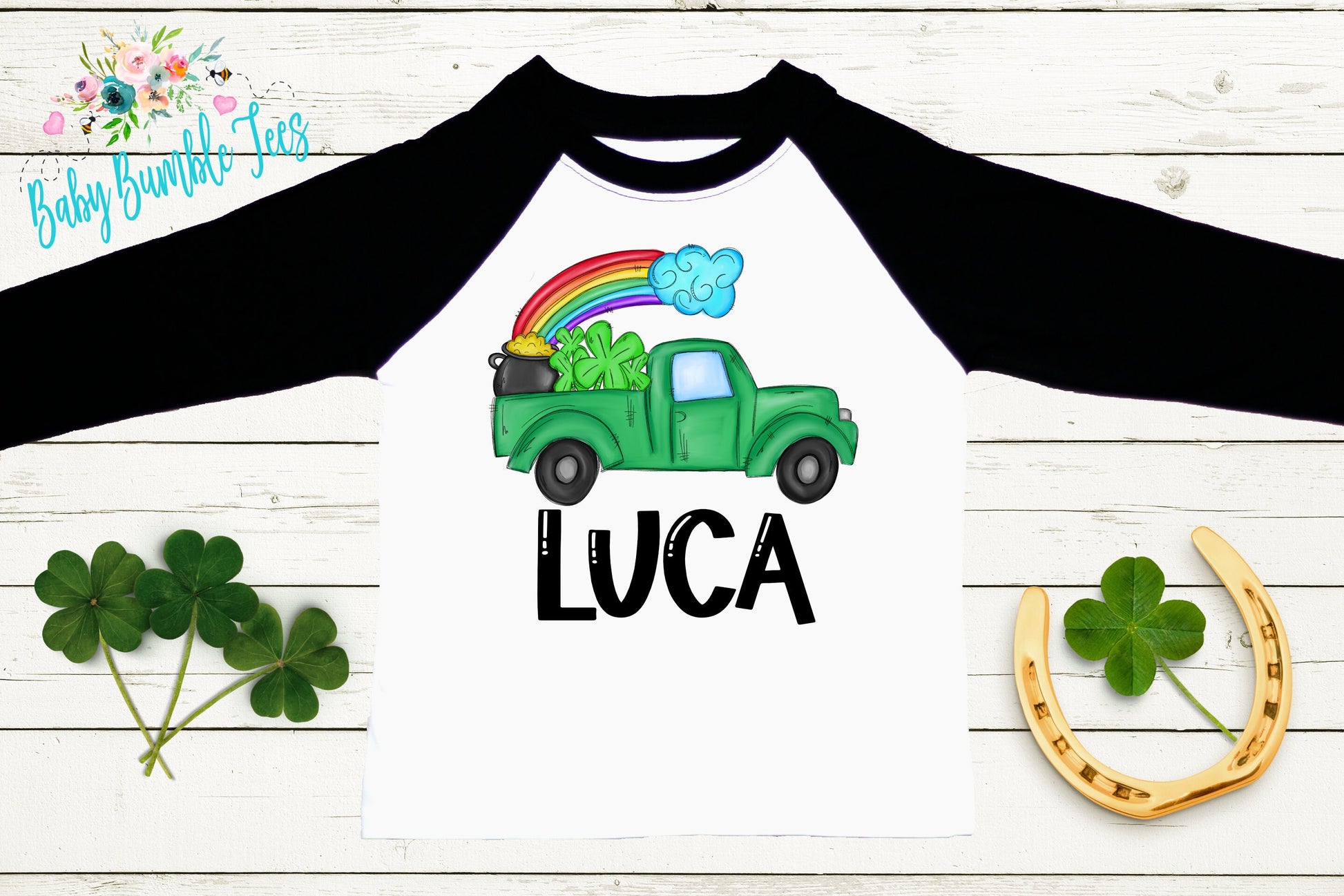 St Patricks Day Truck Shirt - Personalized Name - St Patricks Day - Boy Shirt - Clover - St Paddys Day - Toddler Shirt - kids shirt