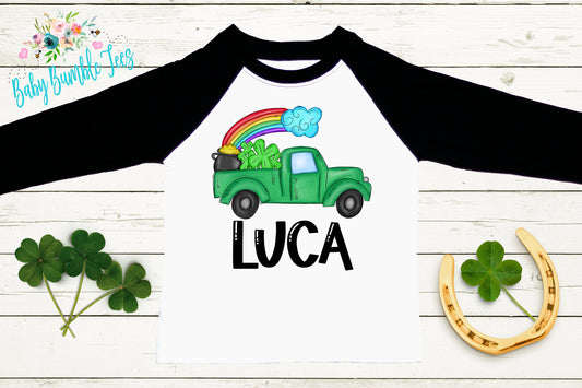 St Patricks Day Truck Shirt - Personalized Name - St Patricks Day - Boy Shirt - Clover - St Paddys Day - Toddler Shirt - kids shirt
