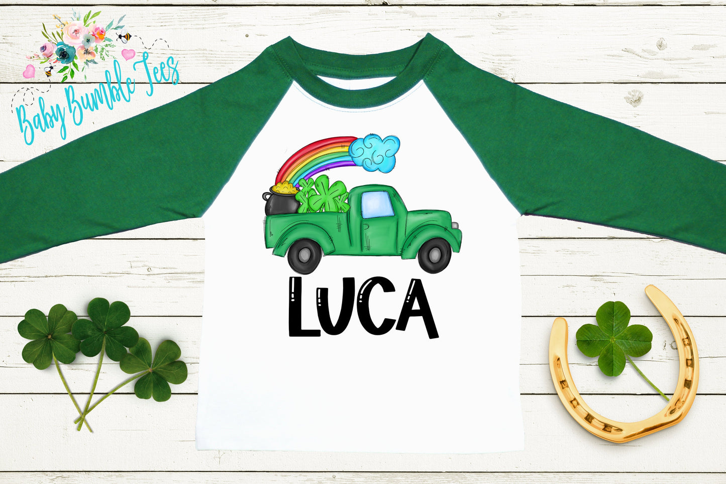 St Patricks Day Truck Shirt - Personalized Name - St Patricks Day - Boy Shirt - Clover - St Paddys Day - Toddler Shirt - kids shirt