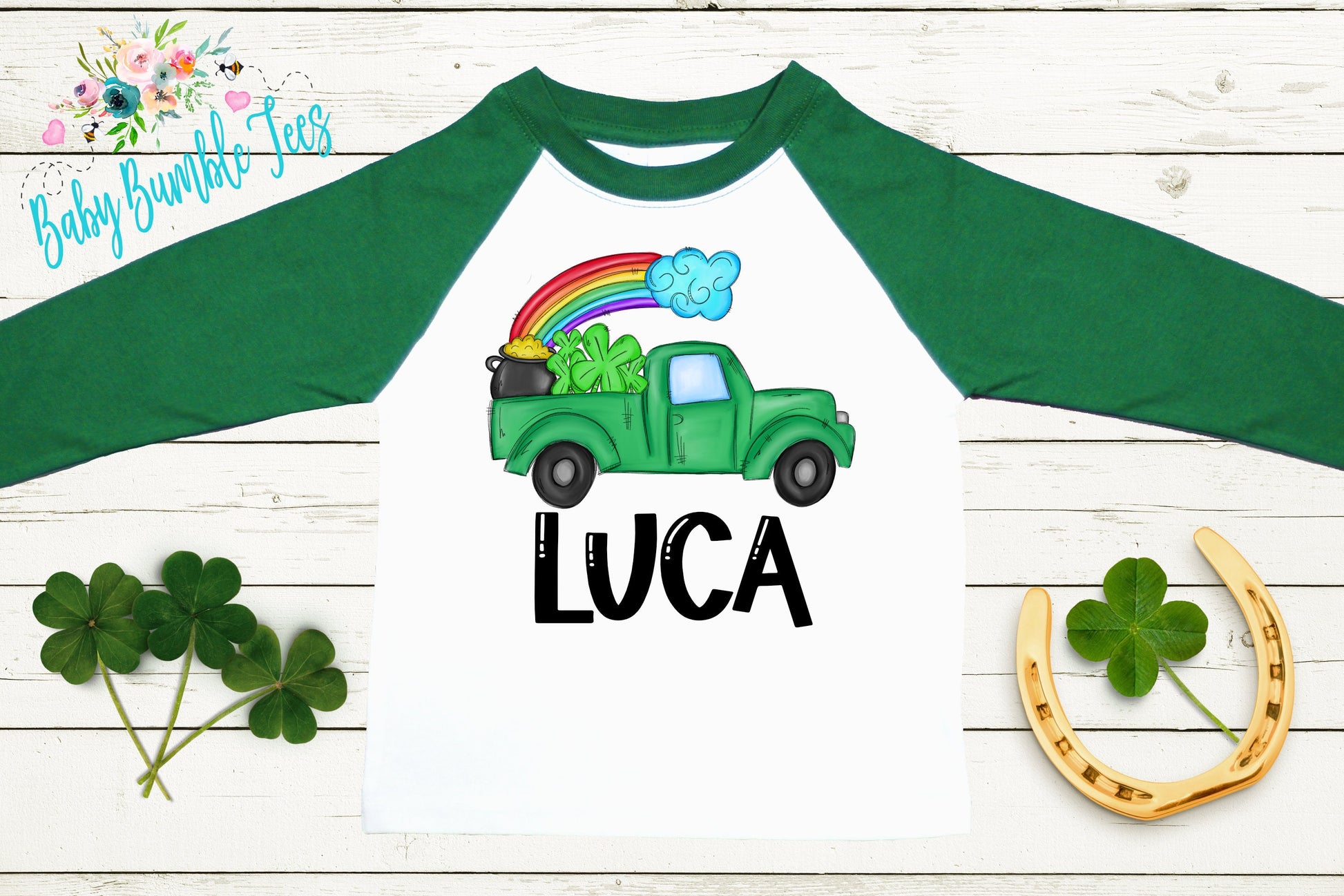 St Patricks Day Truck Shirt - Personalized Name - St Patricks Day - Boy Shirt - Clover - St Paddys Day - Toddler Shirt - kids shirt
