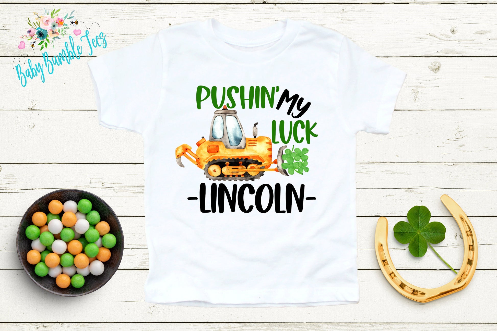 Pushin My Luck Shirt - Personalized Name - St Patricks Day - Boy Shirt - Clover - St Paddys Day - Toddler Shirt - kids shirt - Truck