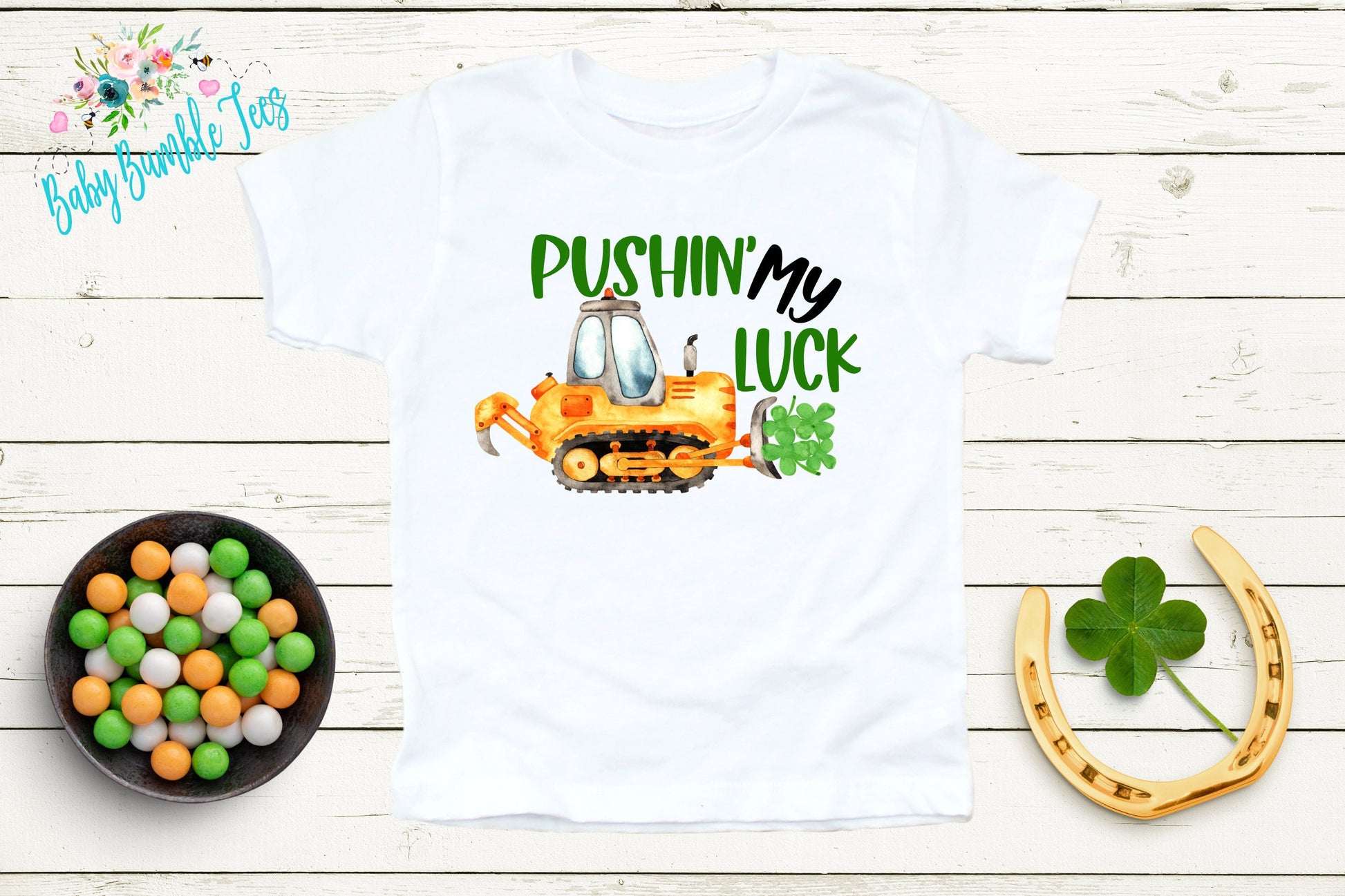 Pushin' My Luck - St Patricks Day Digger Shirt - St Patricks Day - Boy Shirt - Clover - St Paddys Day - Toddler Shirt - kids shirt