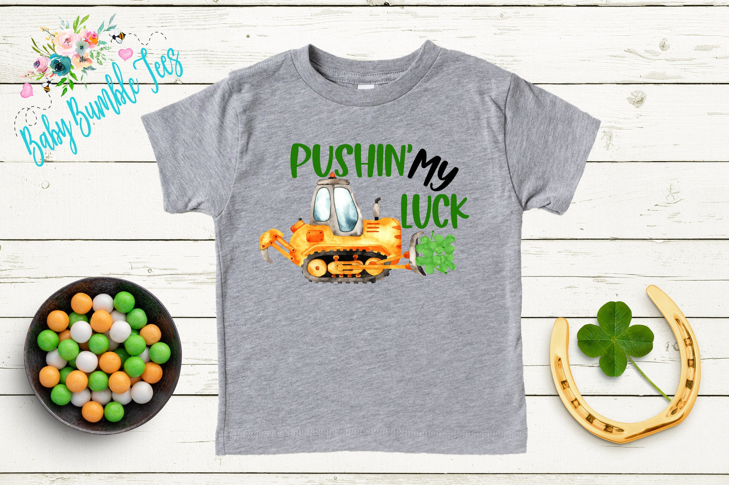 Pushin' My Luck - St Patricks Day Digger Shirt - St Patricks Day - Boy Shirt - Clover - St Paddys Day - Toddler Shirt - kids shirt