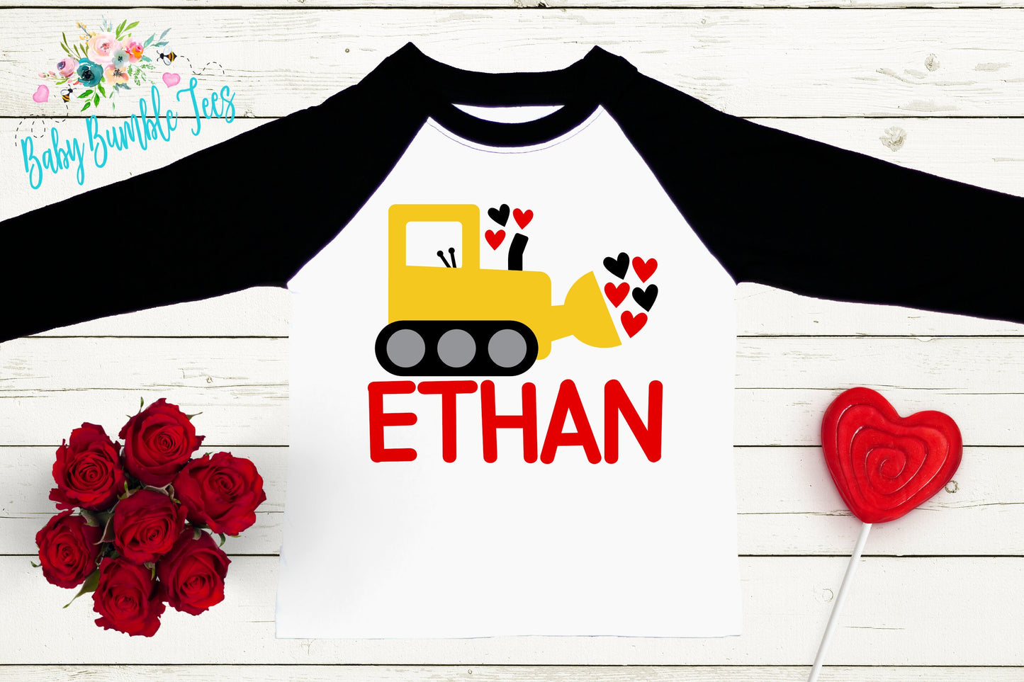 Valentines Shirt // Personalized Name // Valentine Construction // Truck // My First Valentines Day // Toddler Shirt // kids shirt // Digger