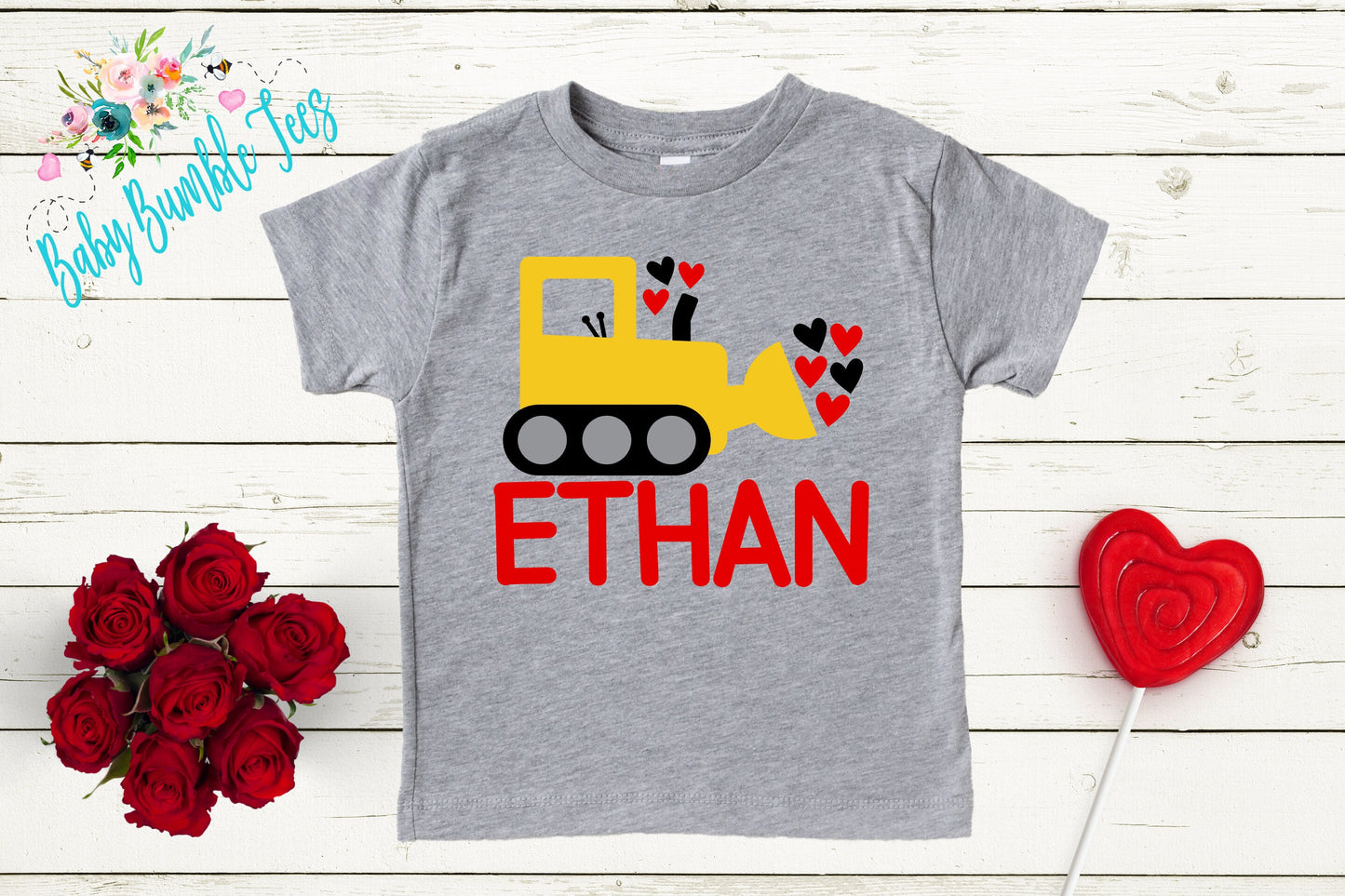 Valentines Shirt // Personalized Name // Valentine Construction // Truck // My First Valentines Day // Toddler Shirt // kids shirt // Digger