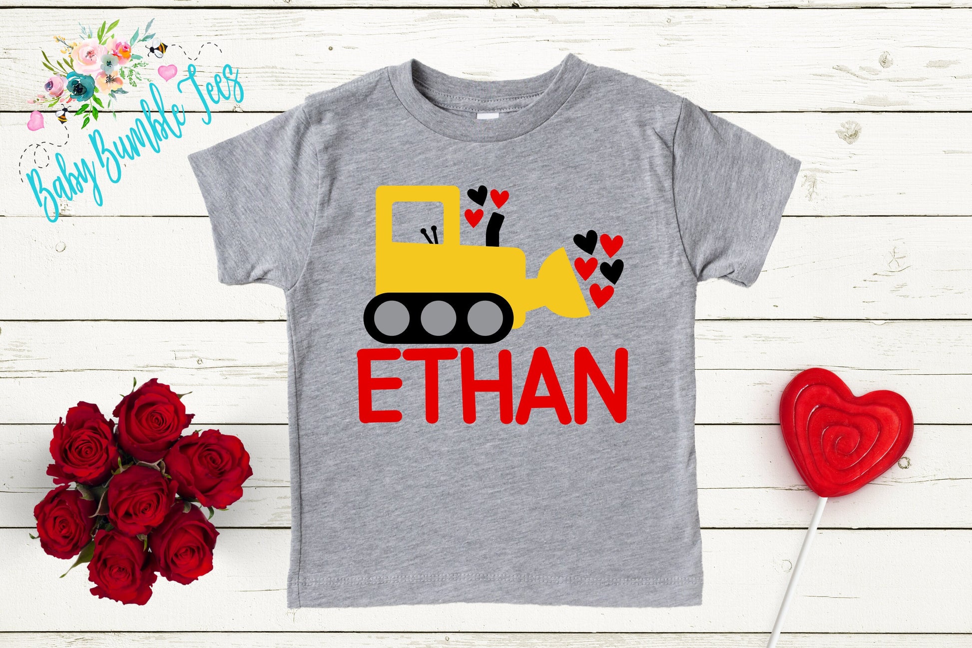Valentines Shirt // Personalized Name // Valentine Construction // Truck // My First Valentines Day // Toddler Shirt // kids shirt // Digger