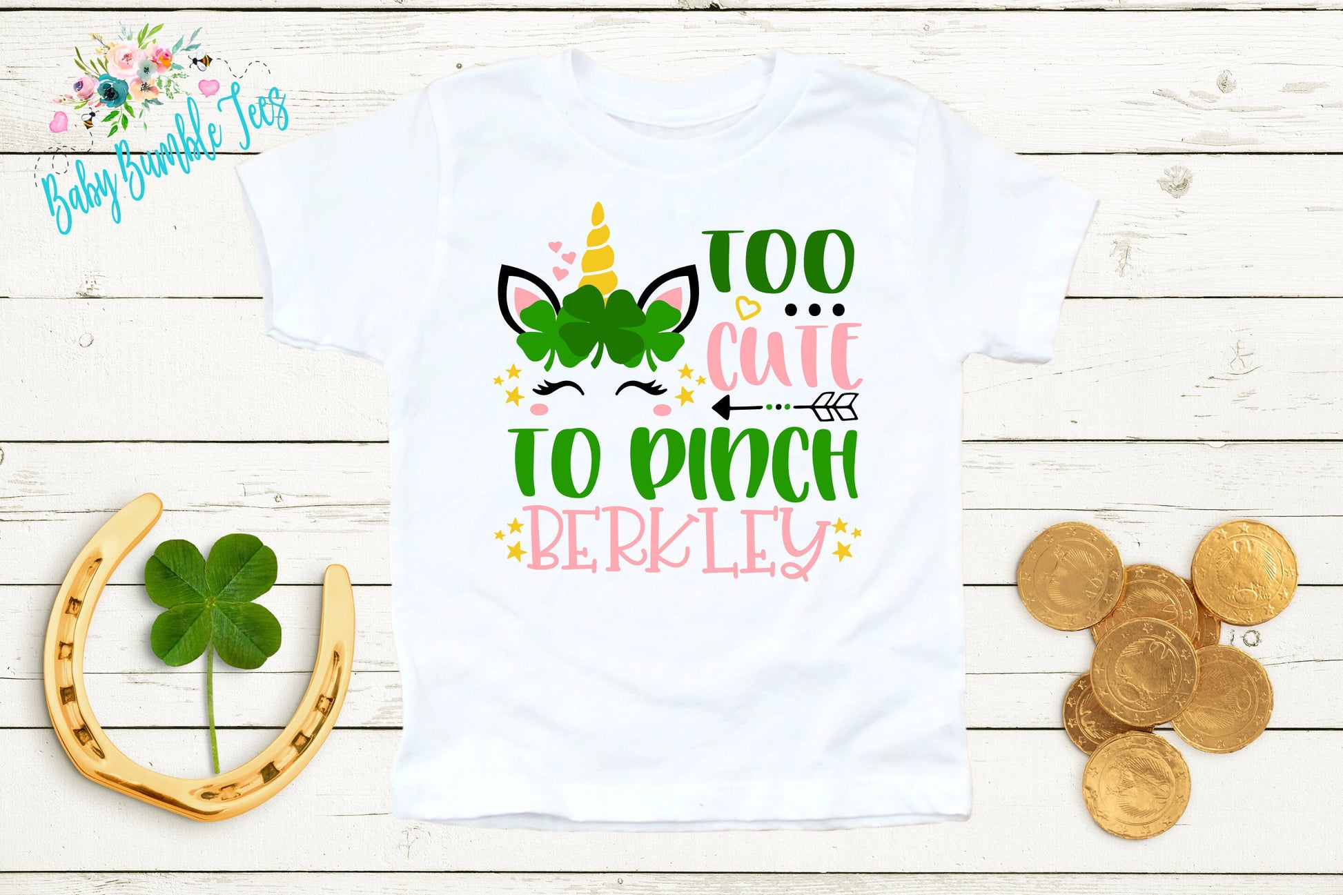 Too Cute To Pinch - St Patricks Day Unicorn Shirt - Personalized Name - Girls St Patricks Day - Girl Shirt - Toddler Shirt - kids shirt