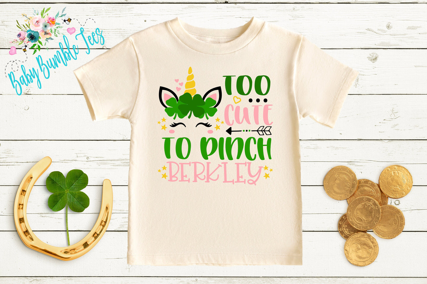 Too Cute To Pinch - St Patricks Day Unicorn Shirt - Personalized Name - Girls St Patricks Day - Girl Shirt - Toddler Shirt - kids shirt