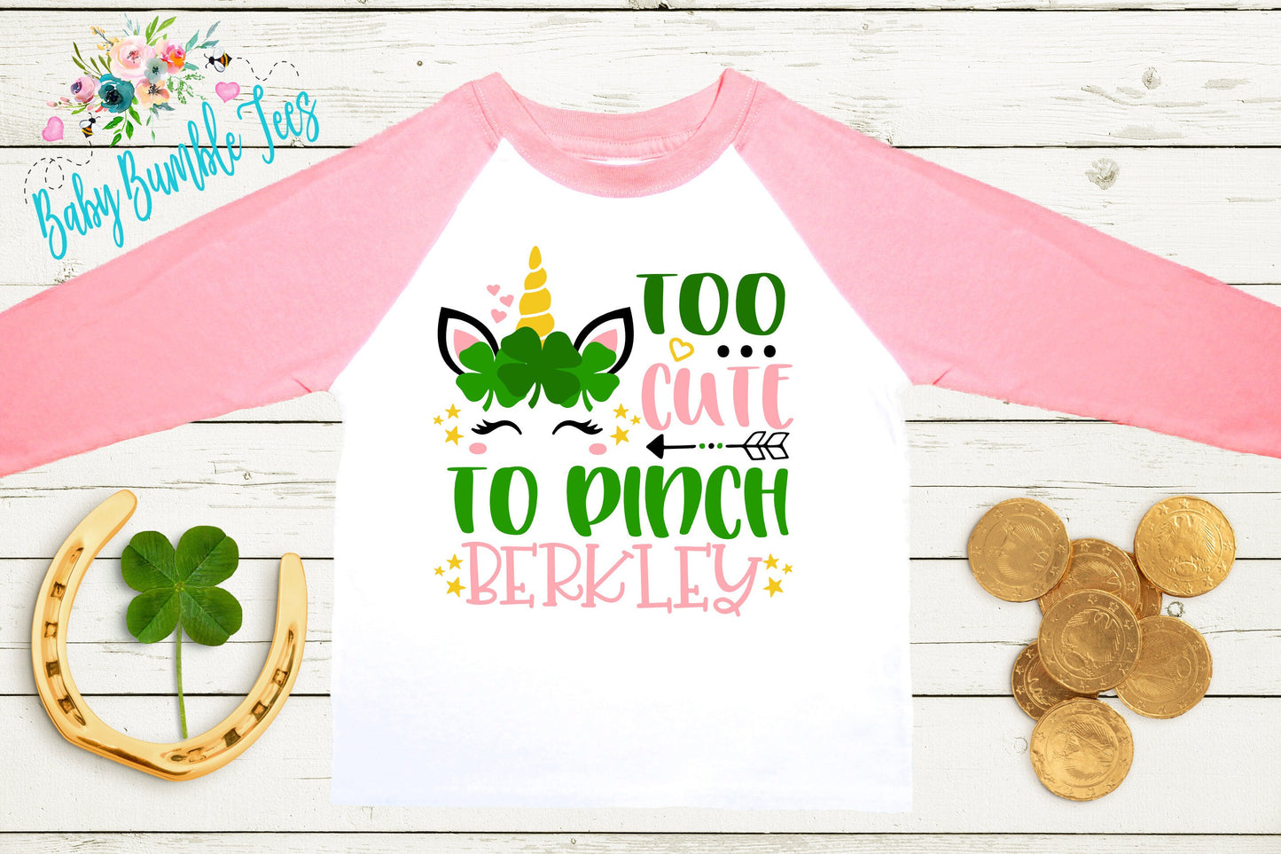 Too Cute To Pinch - St Patricks Day Unicorn Shirt - Personalized Name - Girls St Patricks Day - Girl Shirt - Toddler Shirt - kids shirt