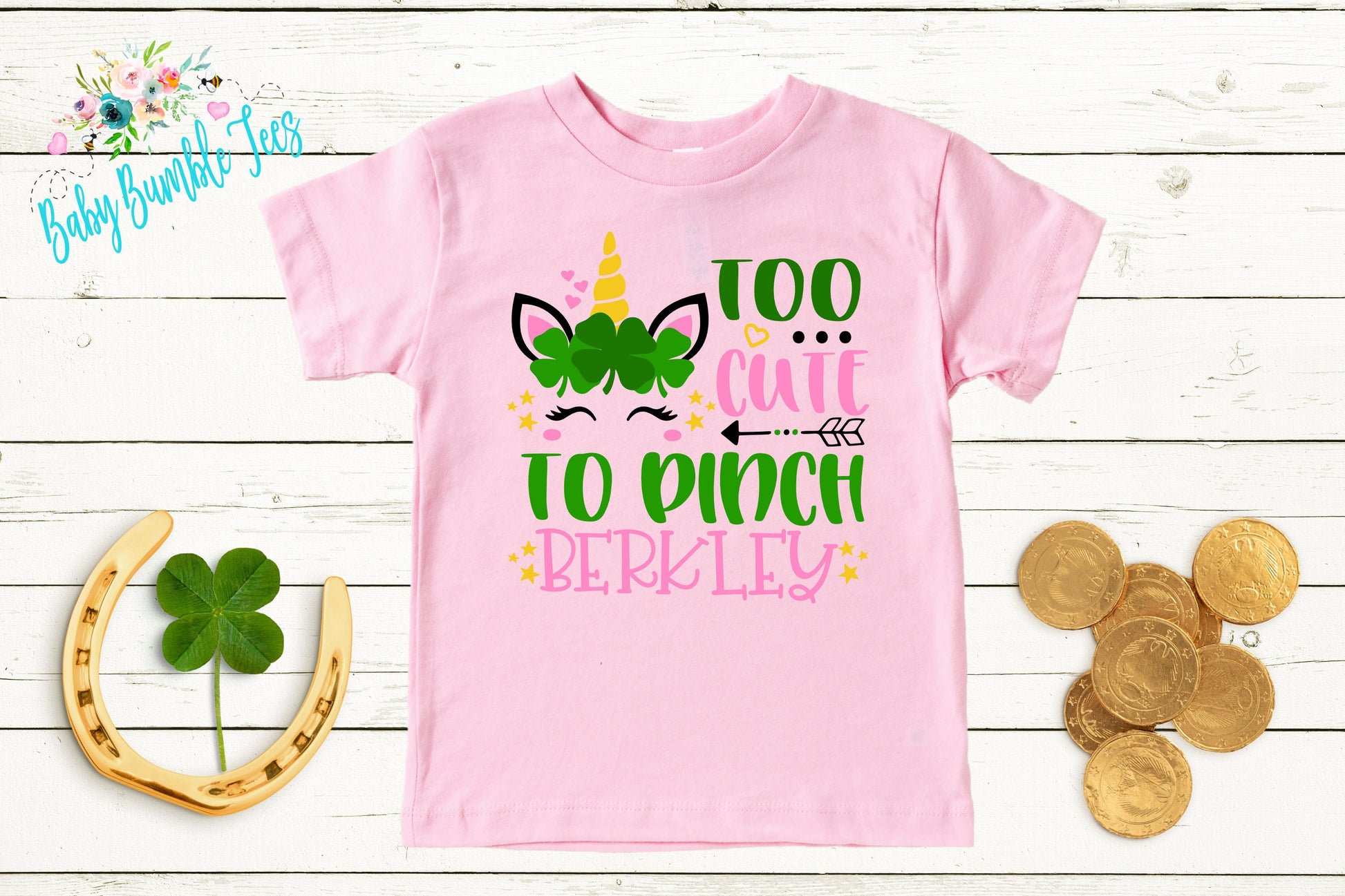 Too Cute To Pinch - St Patricks Day Unicorn Shirt - Personalized Name - Girls St Patricks Day - Girl Shirt - Toddler Shirt - kids shirt