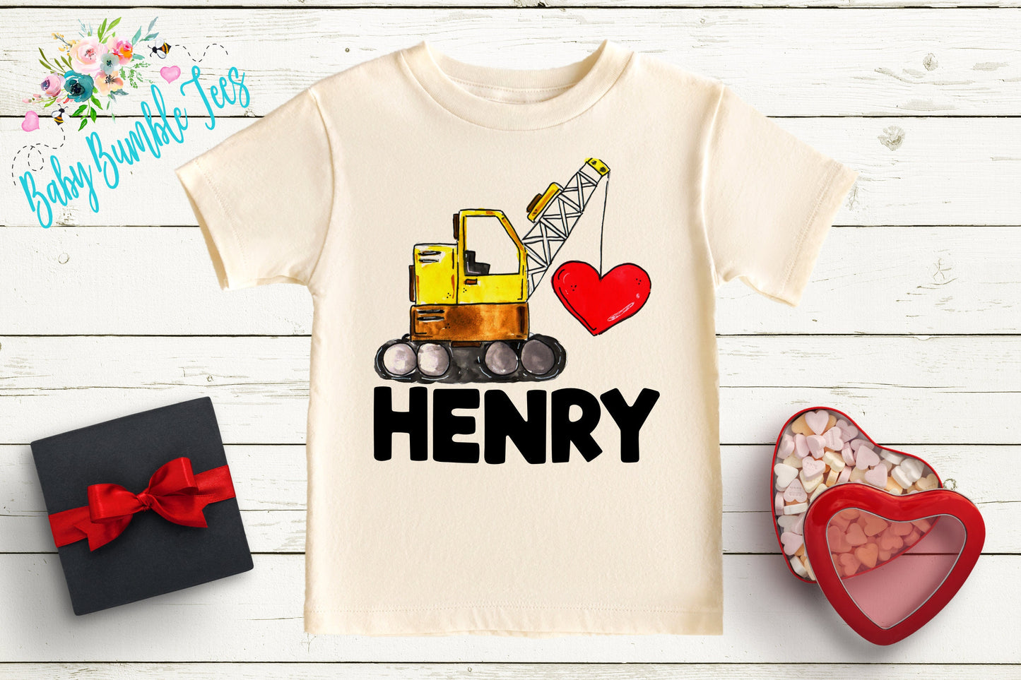 Valentines Shirt // Personalized Name // Valentine Construction // Truck // My First Valentines Day // Toddler Shirt // kids shirt // Digger