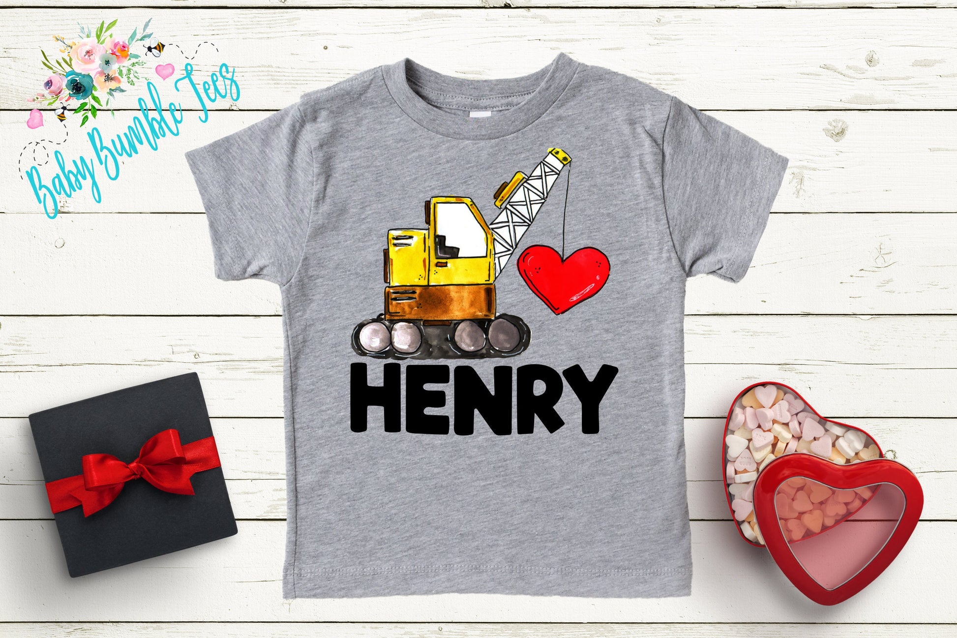 Valentines Shirt // Personalized Name // Valentine Construction // Truck // My First Valentines Day // Toddler Shirt // kids shirt // Digger