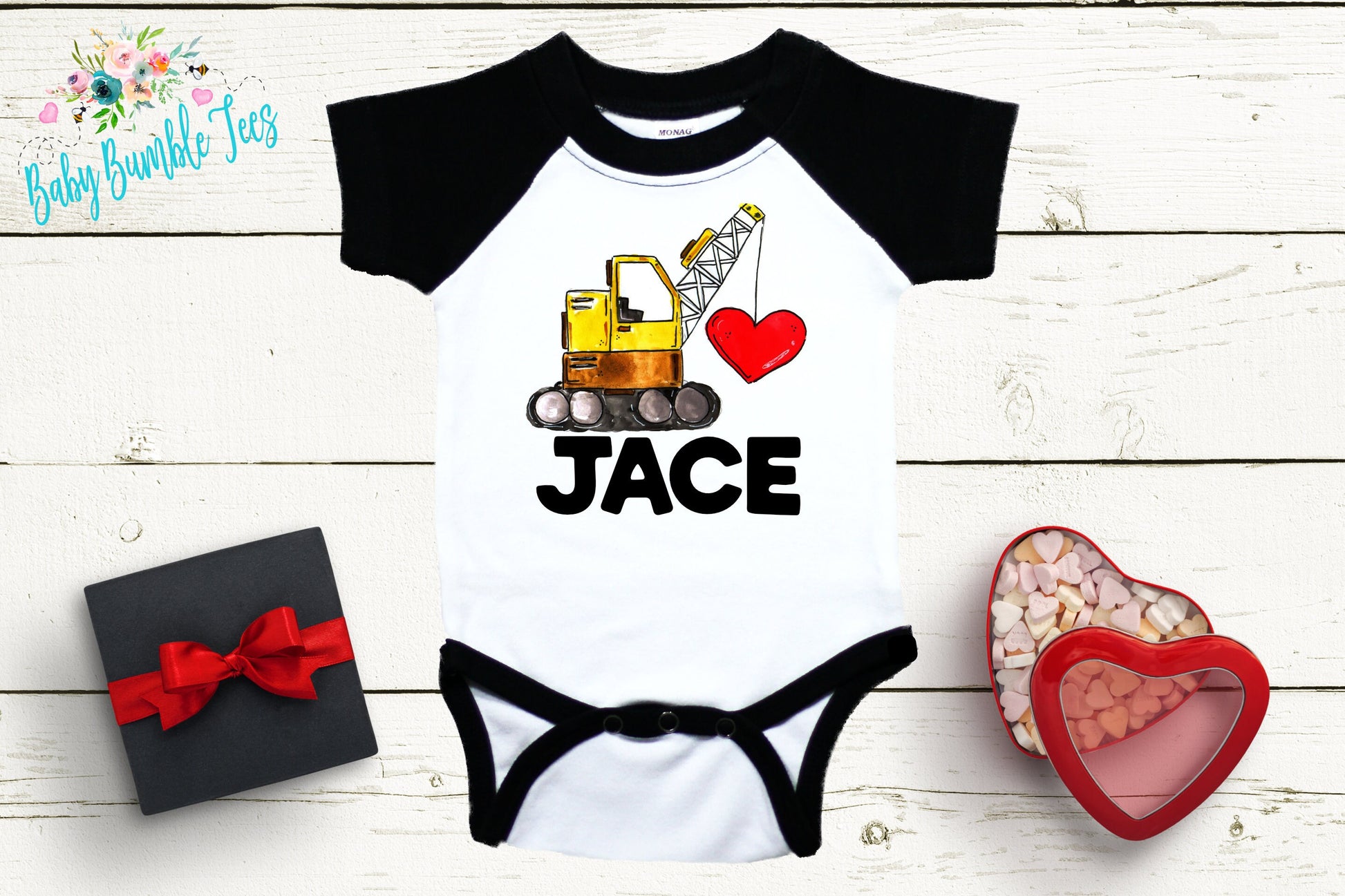 Valentine // Personalized Name Valentine // Boy // Truck // My First Valentines Day // Toddler Shirt // Construction // Digger