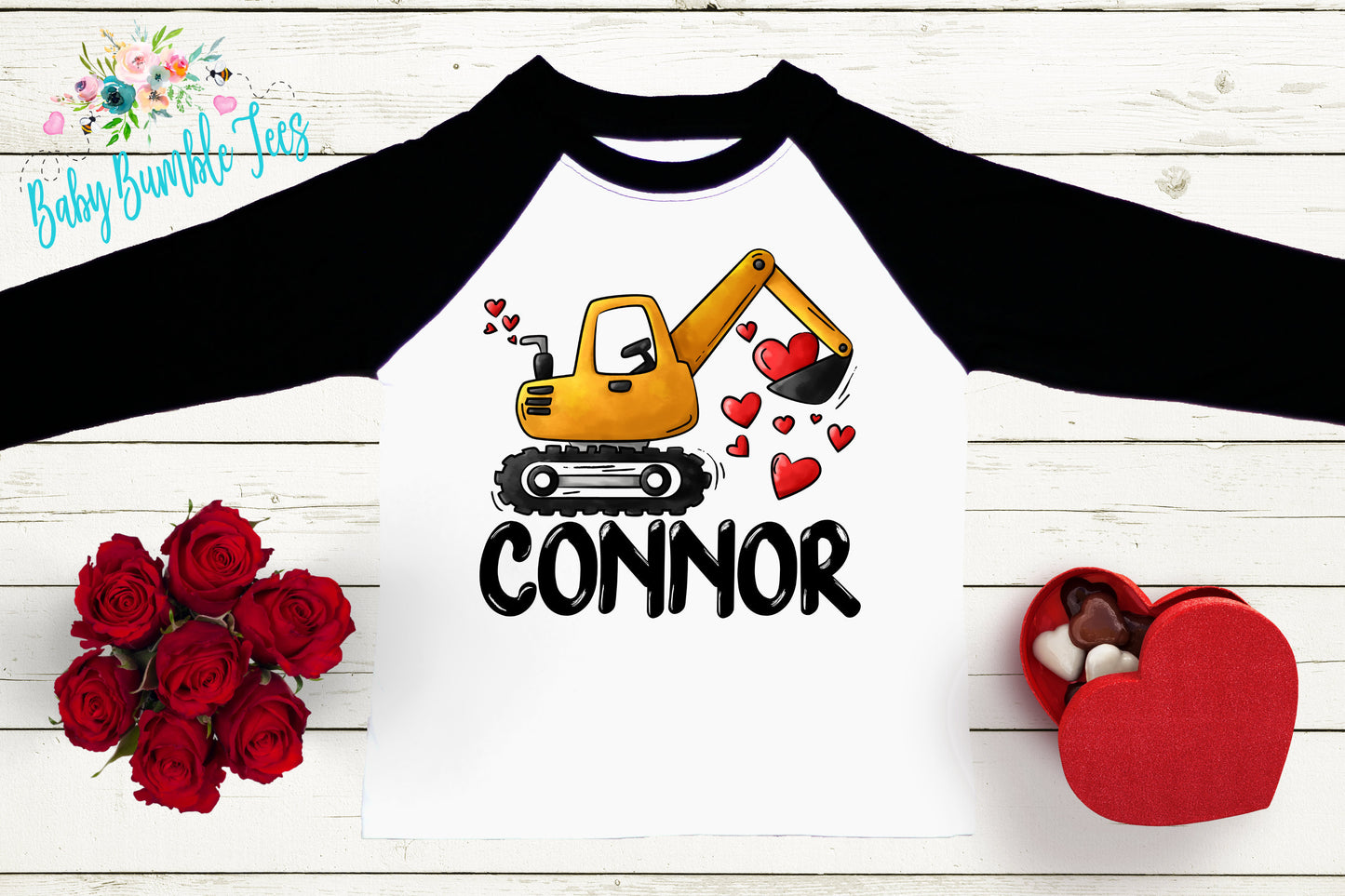 Valentines Shirt // Personalized Name // Valentine Construction // Truck // My First Valentines Day // Toddler Shirt // kids shirt // Digger