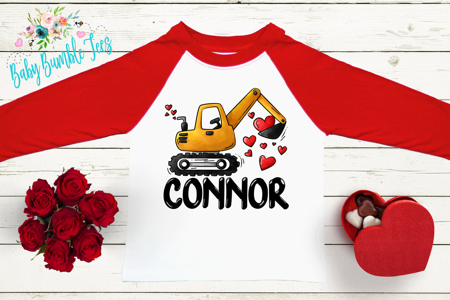 Valentines Shirt // Personalized Name // Valentine Construction // Truck // My First Valentines Day // Toddler Shirt // kids shirt // Digger