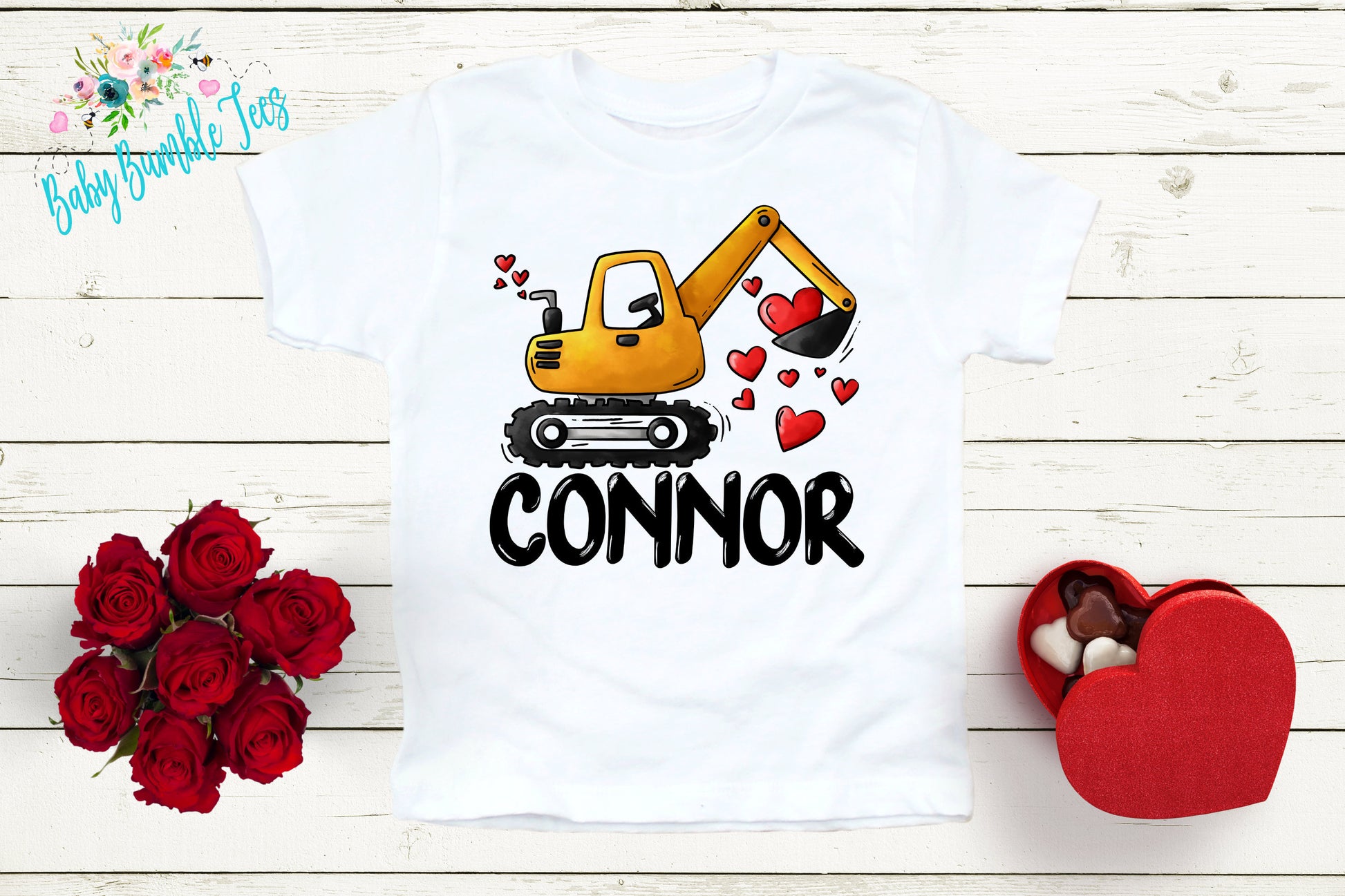 Valentines Shirt // Personalized Name // Valentine Construction // Truck // My First Valentines Day // Toddler Shirt // kids shirt // Digger
