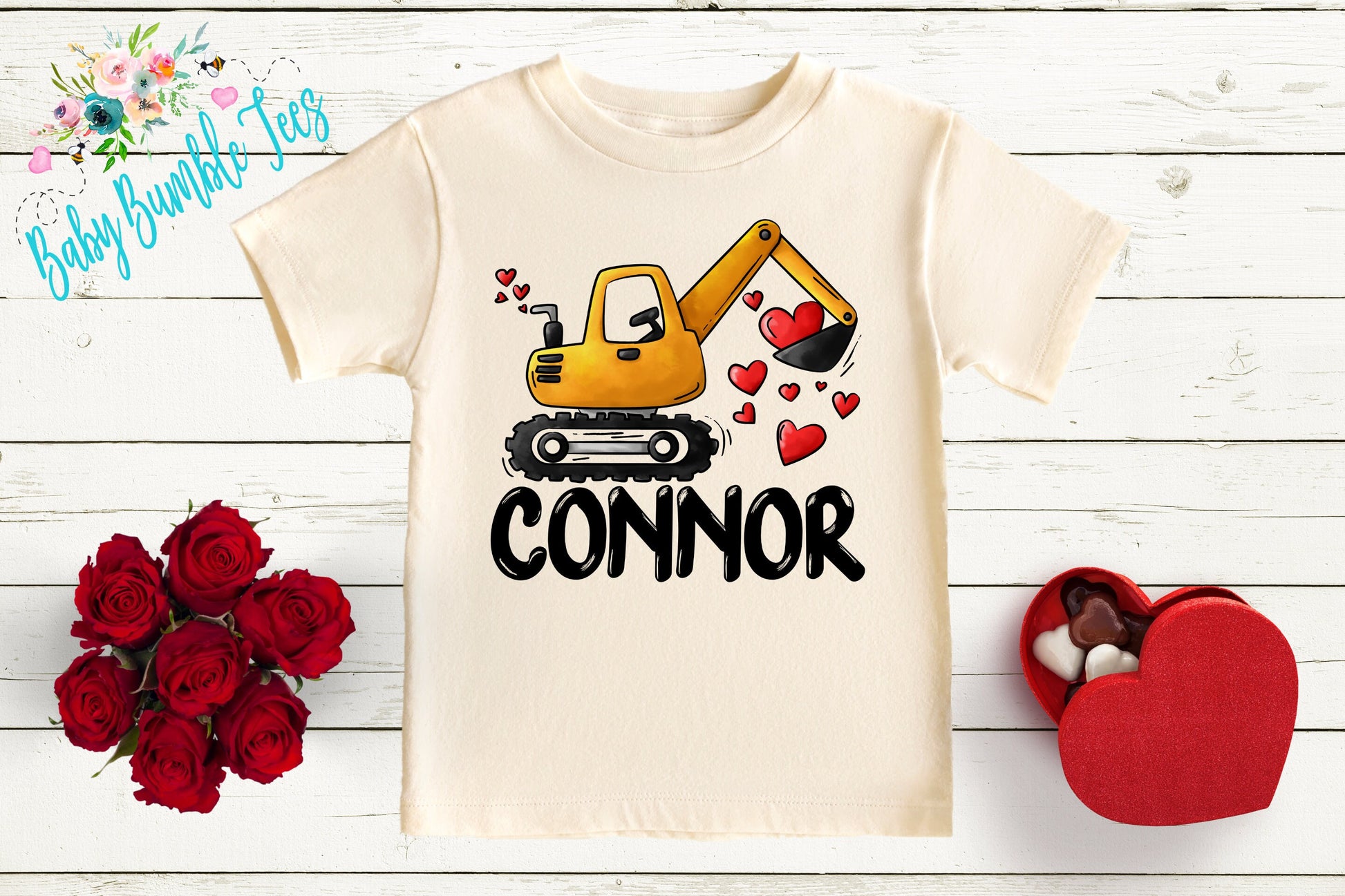Valentines Shirt // Personalized Name // Valentine Construction // Truck // My First Valentines Day // Toddler Shirt // kids shirt // Digger