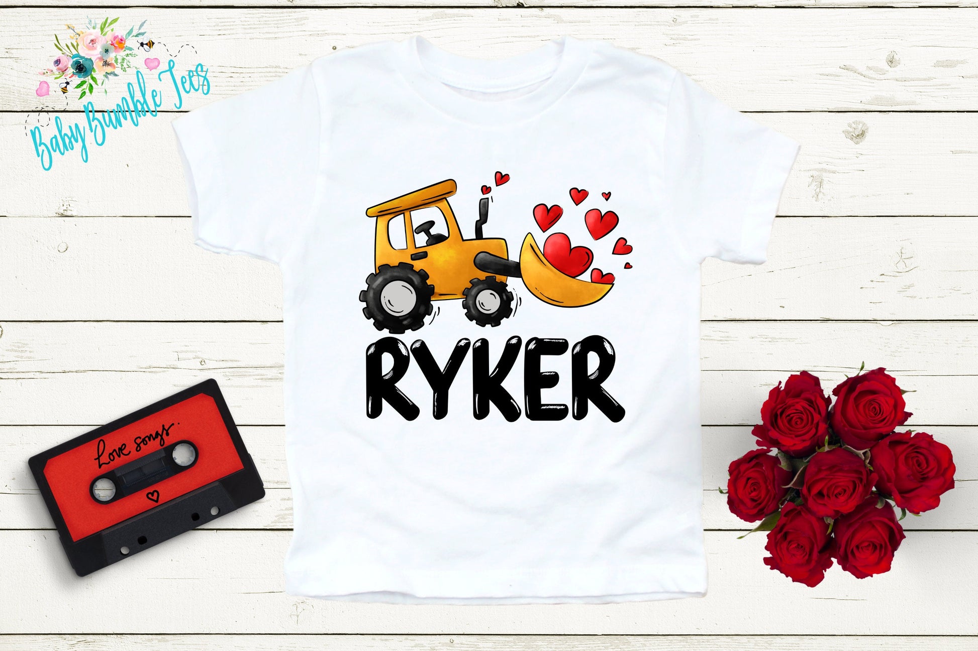 Valentines Shirt // Personalized Name // Valentine Construction // Truck // My First Valentines Day // Toddler Shirt // kids shirt // Digger