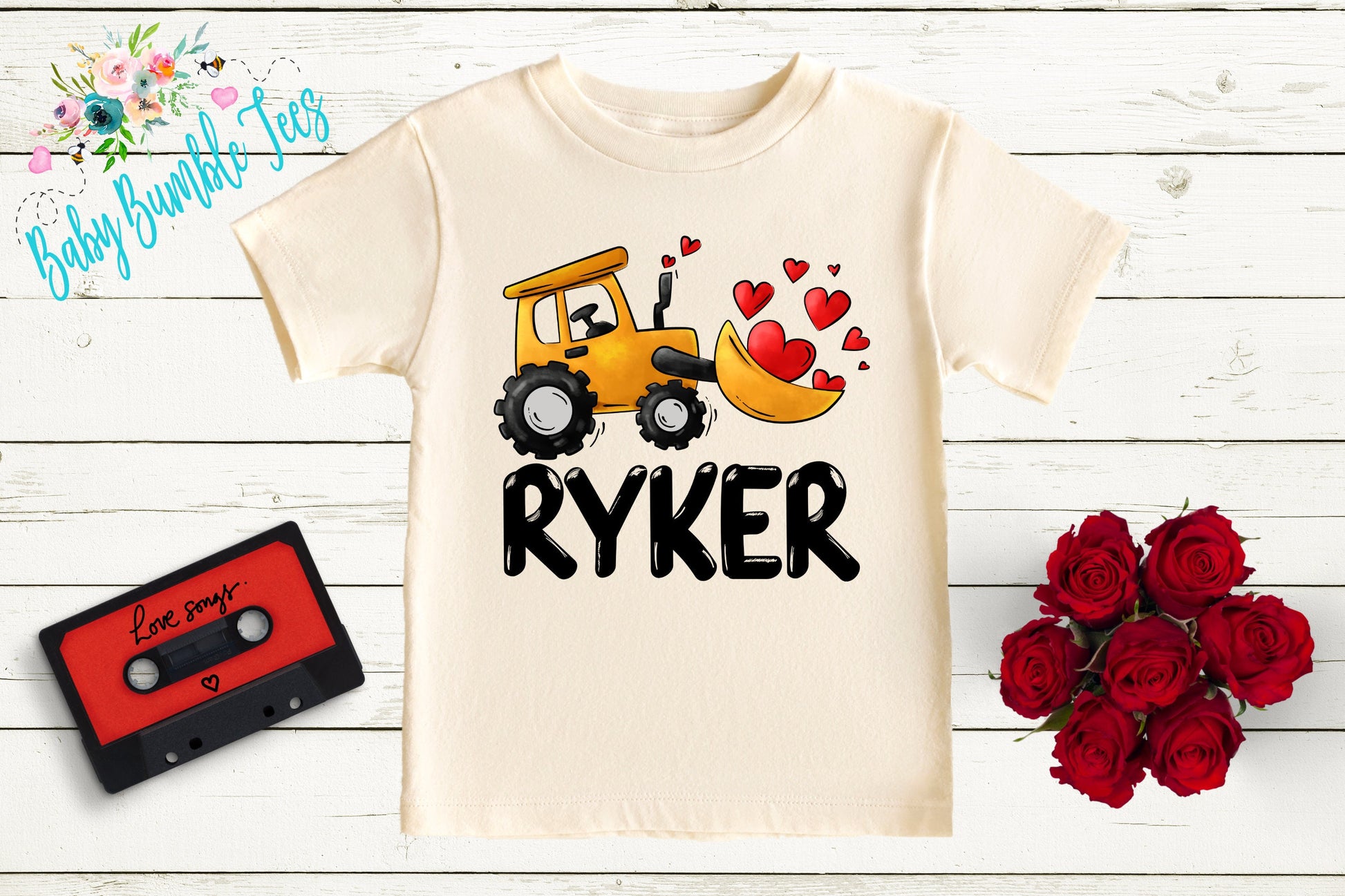 Valentines Shirt // Personalized Name // Valentine Construction // Truck // My First Valentines Day // Toddler Shirt // kids shirt // Digger
