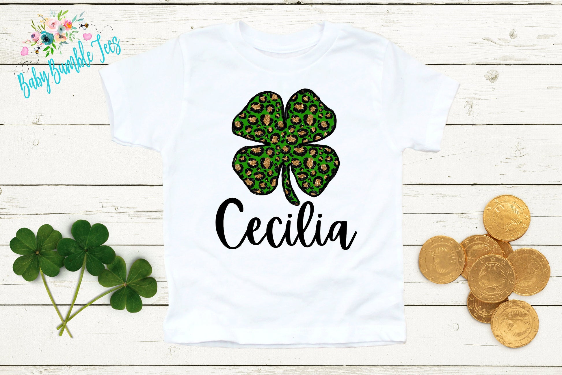 Cheetah Four Leaf Clover Shirt - Personalized Name - St Patricks Day - Girl Shirt - St Paddys Day - Toddler Shirt - kids shirt