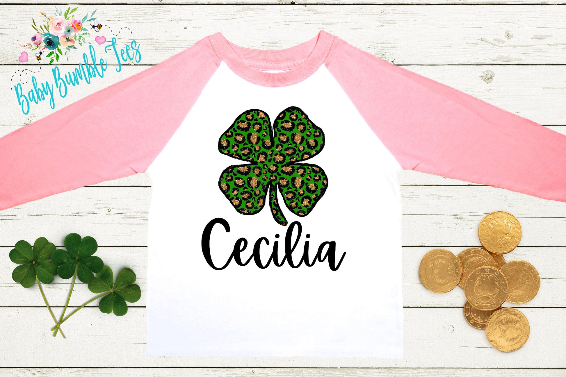Cheetah Four Leaf Clover Shirt - Personalized Name - St Patricks Day - Girl Shirt - St Paddys Day - Toddler Shirt - kids shirt