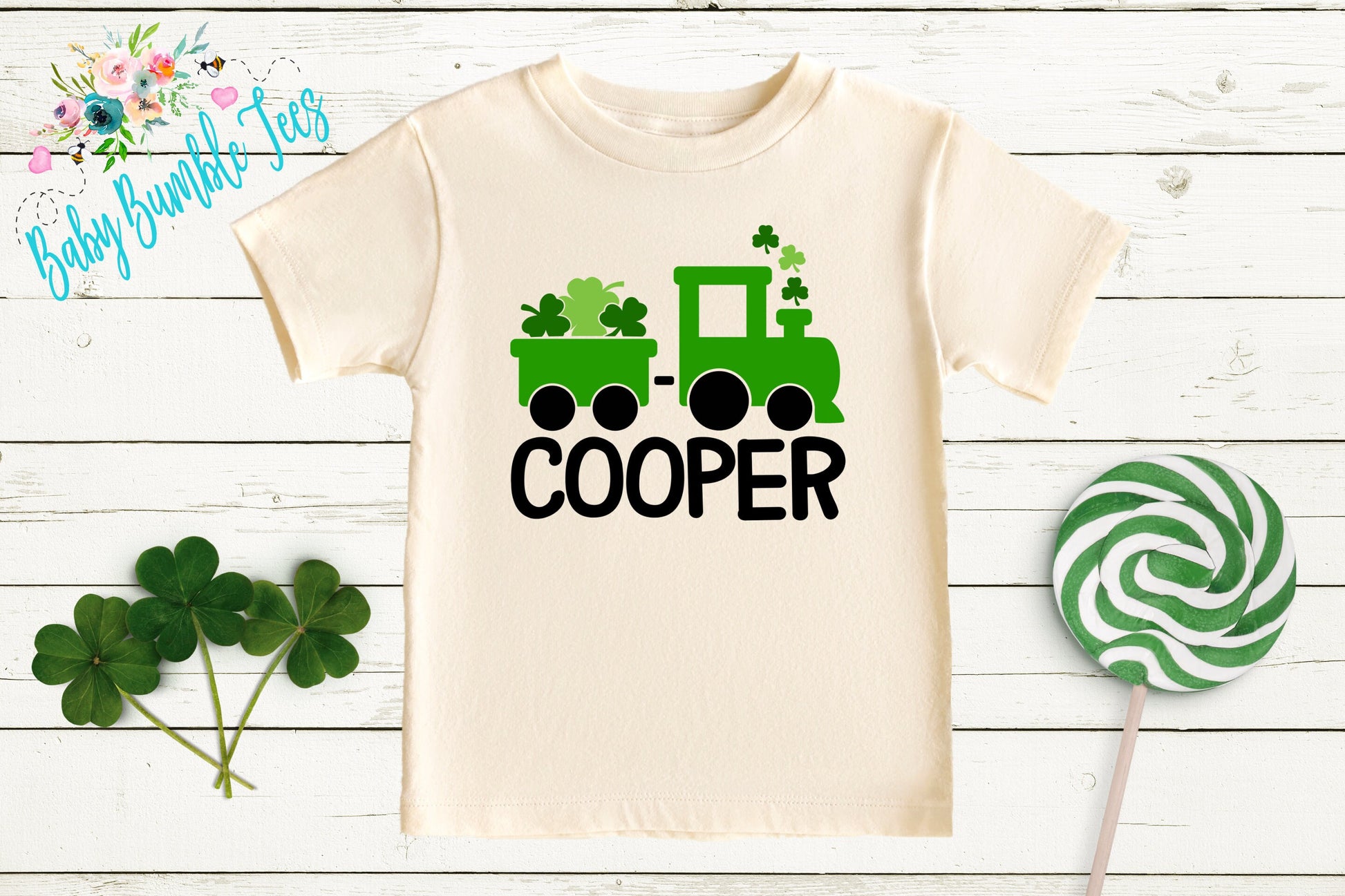 St Patricks Day Train Shirt , Custom Personalized Name, Kids St Patricks Day T Shirt, Boys Shirt, Clover St Paddys Day, Retro Toddler Shirt