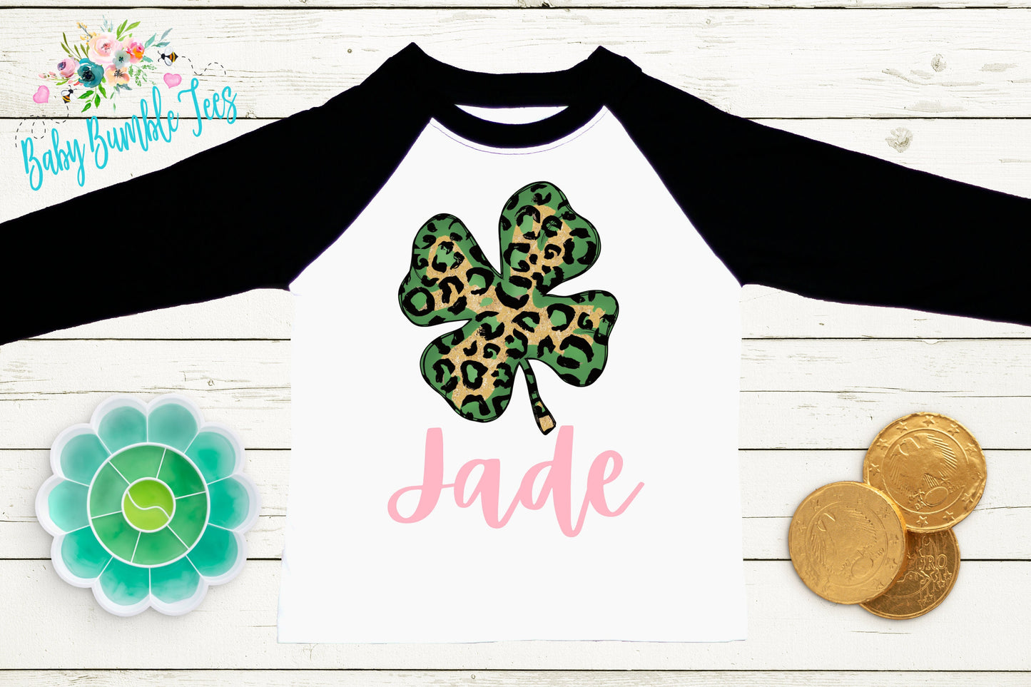Cheetah Four Leaf Clover Shirt - Personalized Name - St Patricks Day - Girl Shirt - St Paddys Day - Toddler Shirt - kids shirt