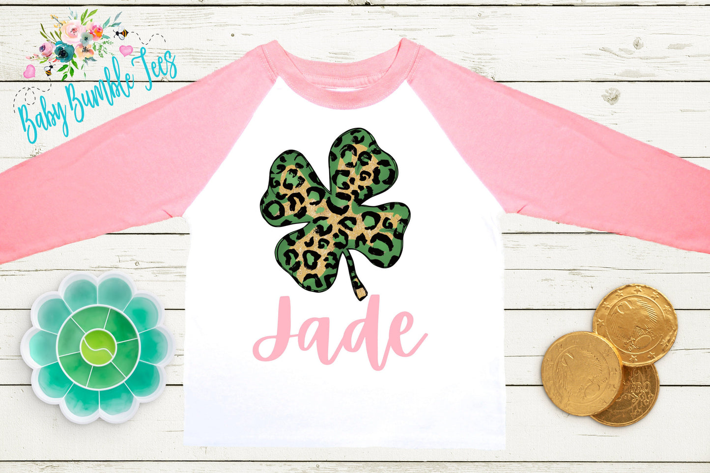 Cheetah Four Leaf Clover Shirt - Personalized Name - St Patricks Day - Girl Shirt - St Paddys Day - Toddler Shirt - kids shirt