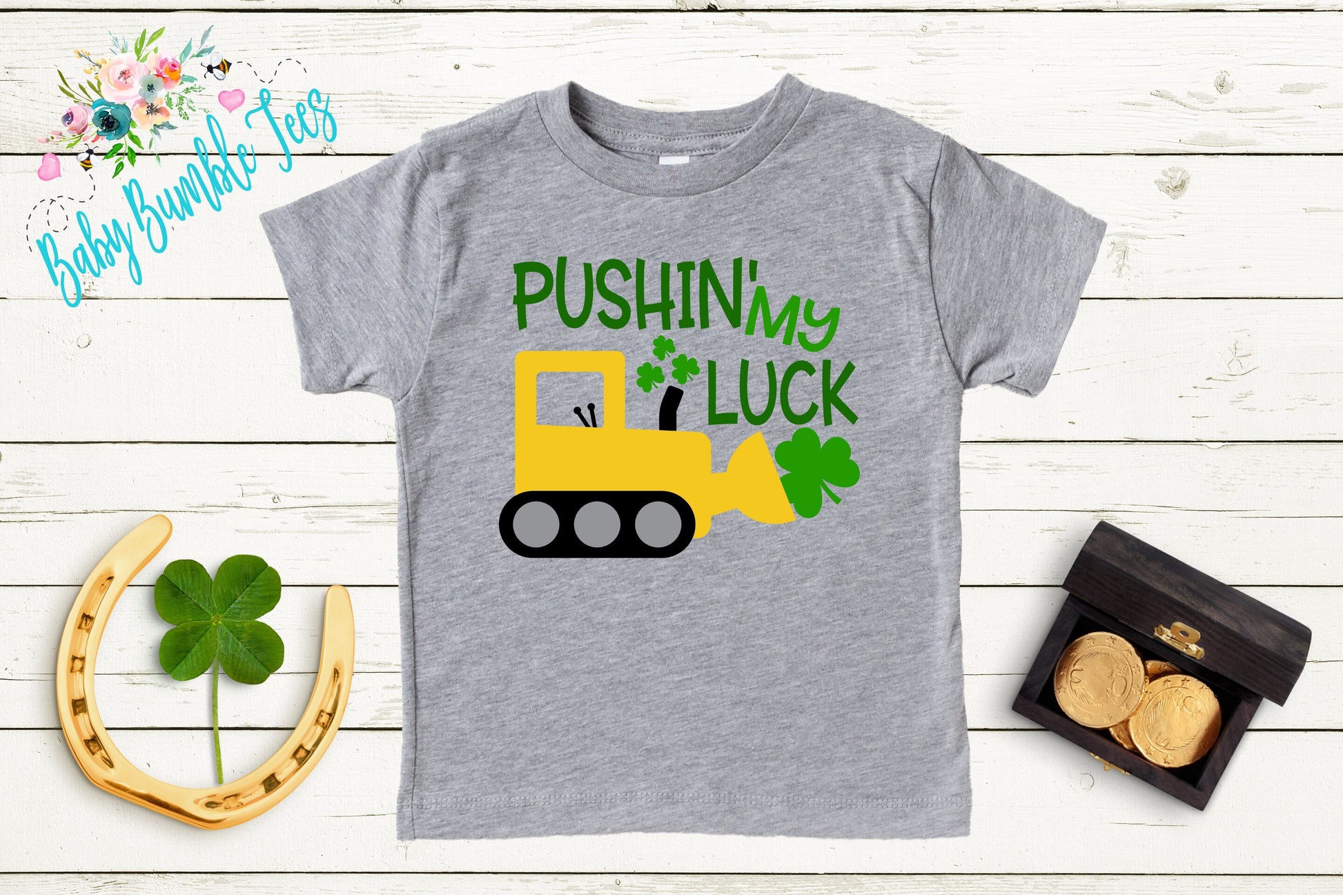 Pushin' My Luck - St Patricks Day Digger Shirt - St Patricks Day - Boy Shirt - Clover - St Paddys Day - Toddler Shirt - kids shirt