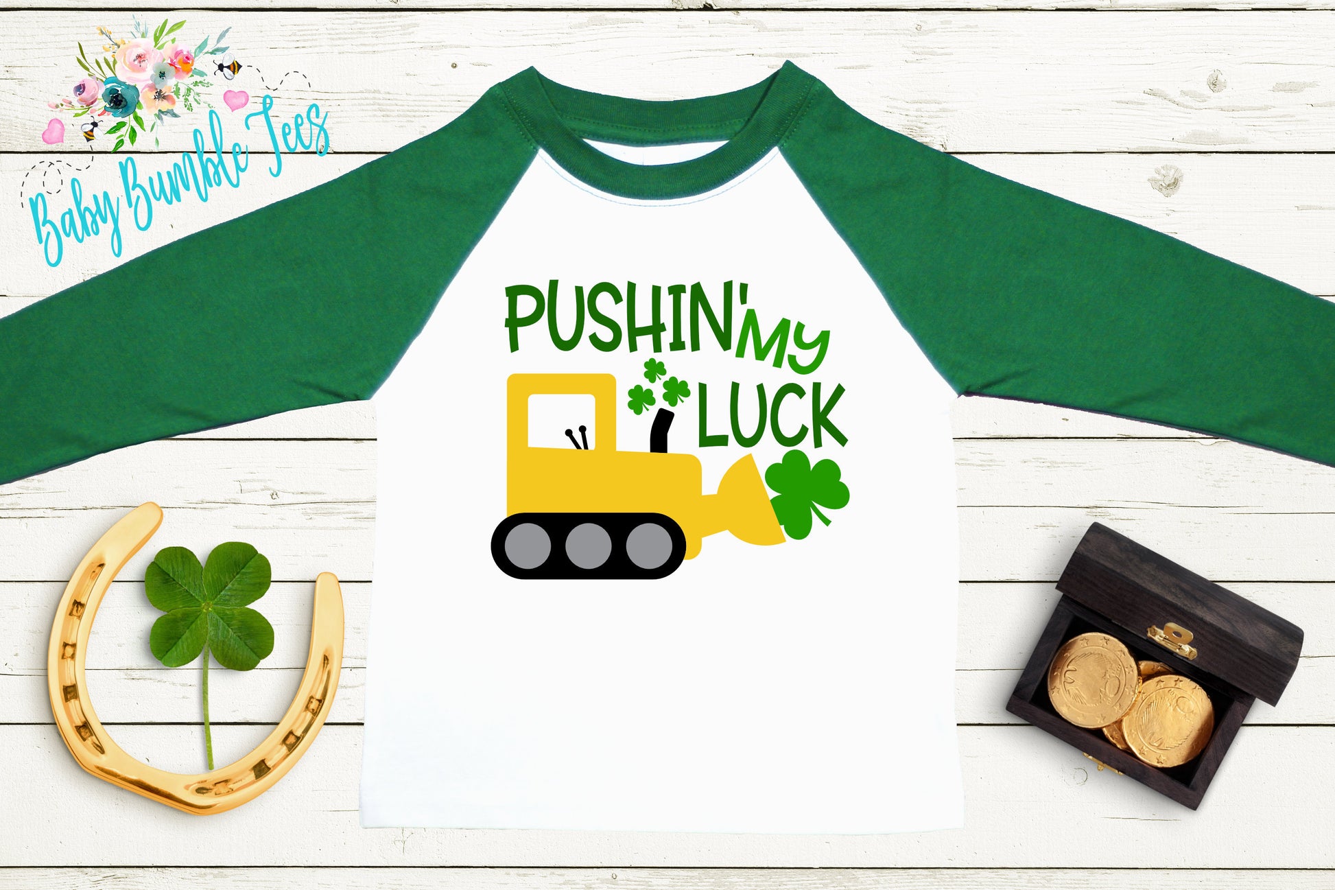 Pushin' My Luck - St Patricks Day Digger Shirt - St Patricks Day - Boy Shirt - Clover - St Paddys Day - Toddler Shirt - kids shirt