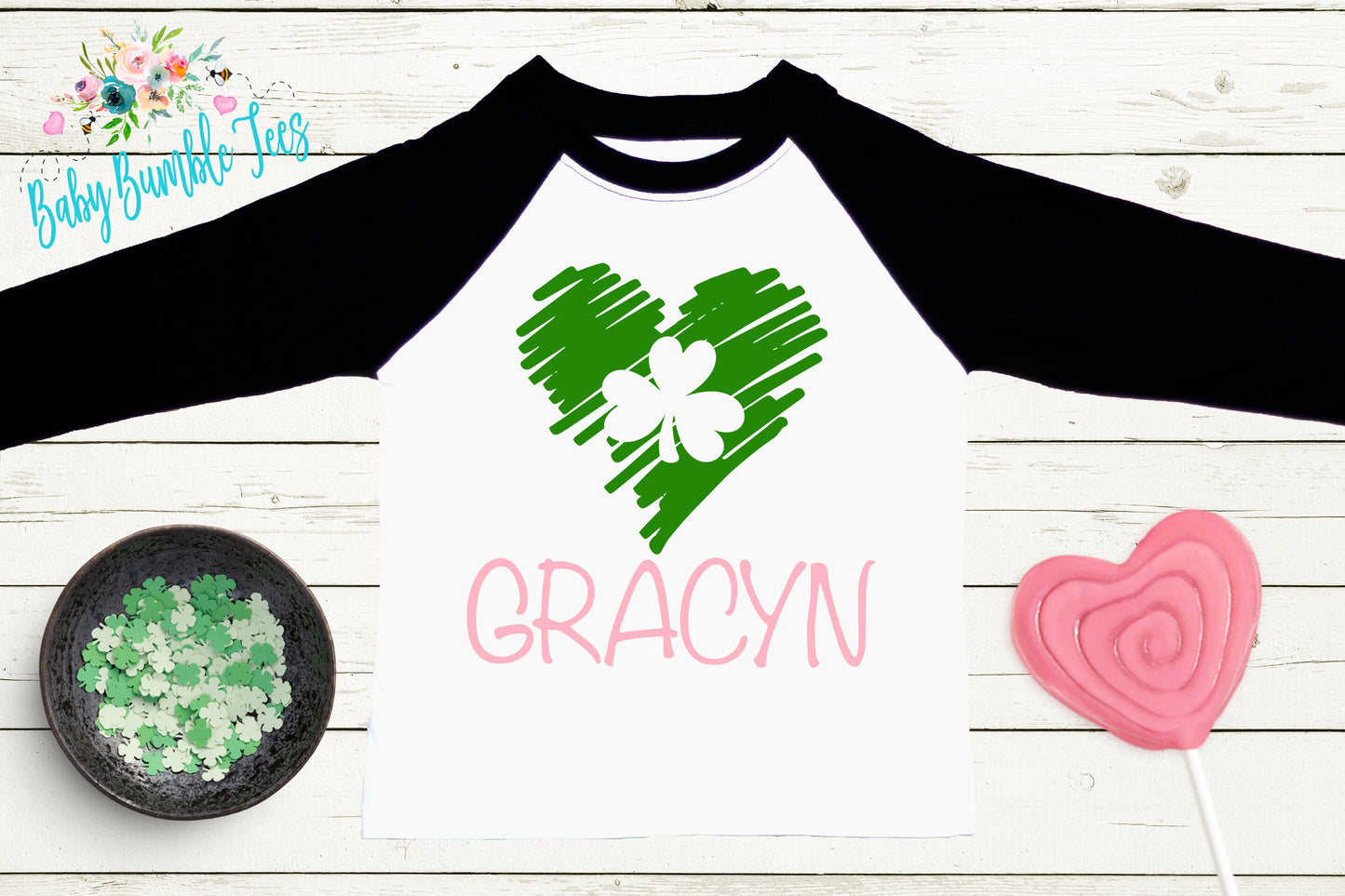 Heart Clover Shirt - Personalized Name - St Patricks Day - Girl Shirt - St Paddys Day - Toddler Shirt - kids shirt - Kids St Patricks