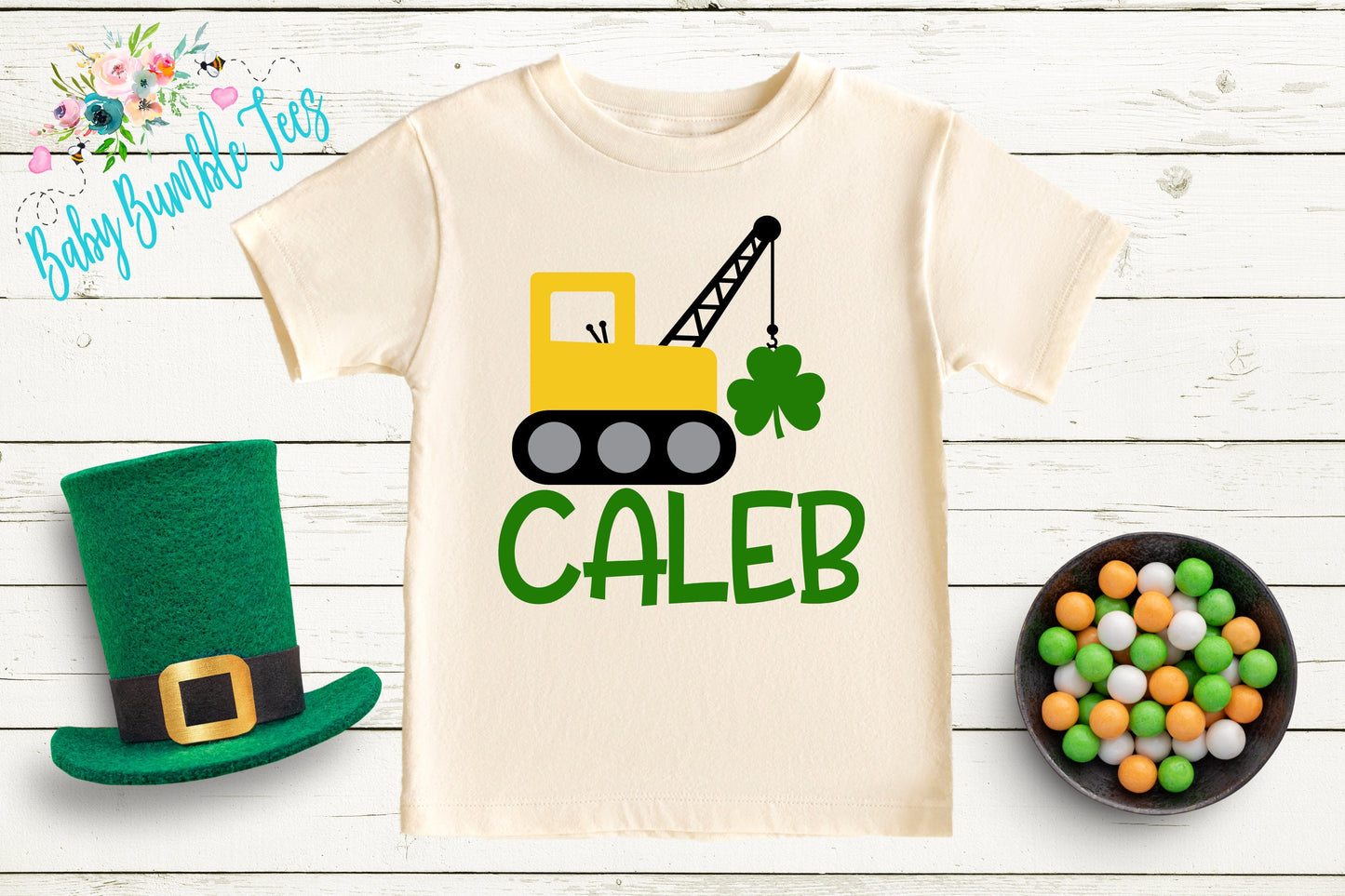 St Patricks Day Crane Shirt - Personalized Name - St Patricks Day - Boy Shirt - Clover - St Paddys Day - Toddler Shirt - kids shirt