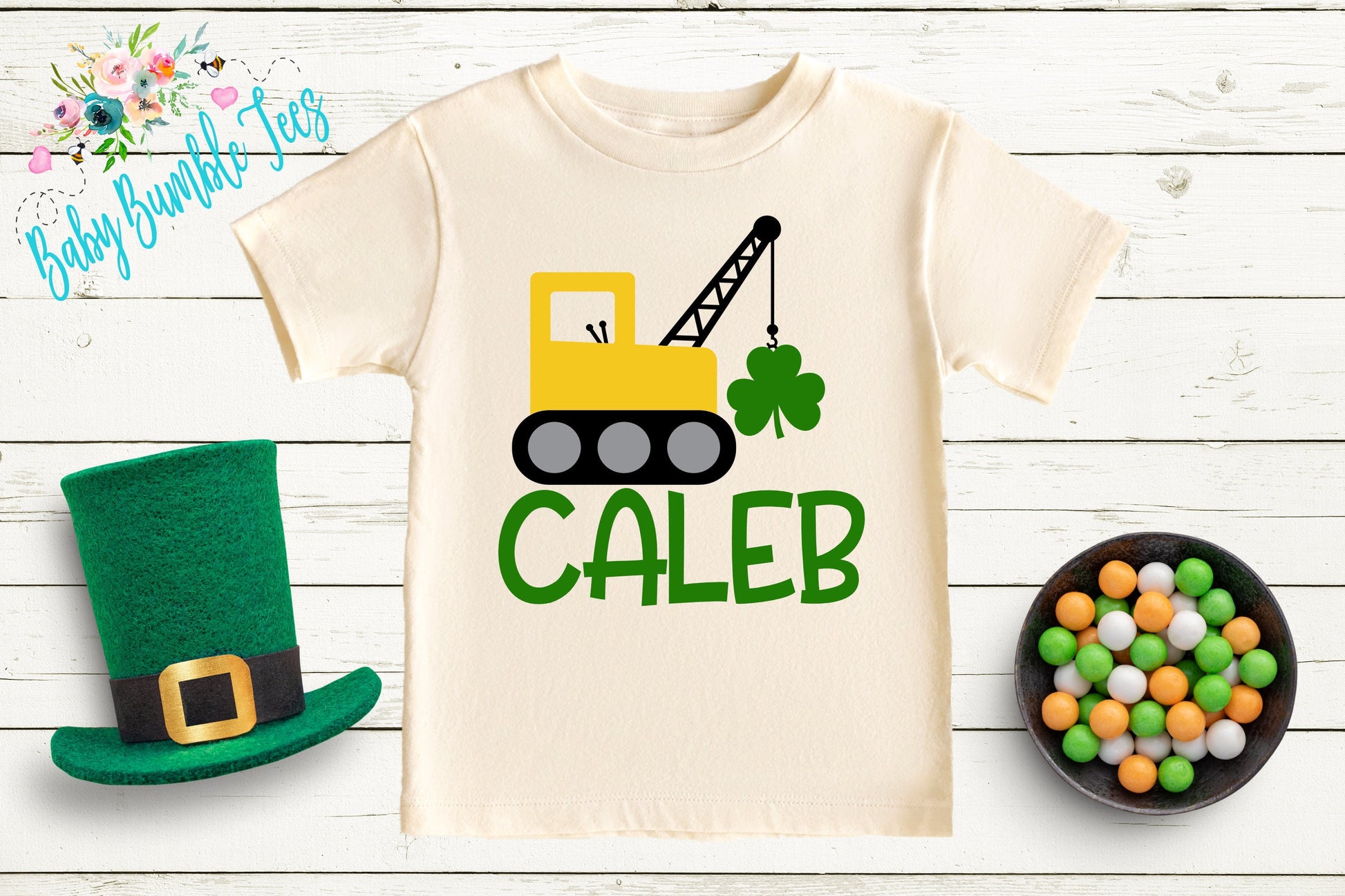 St Patricks Day Crane Shirt - Personalized Name - St Patricks Day - Boy Shirt - Clover - St Paddys Day - Toddler Shirt - kids shirt