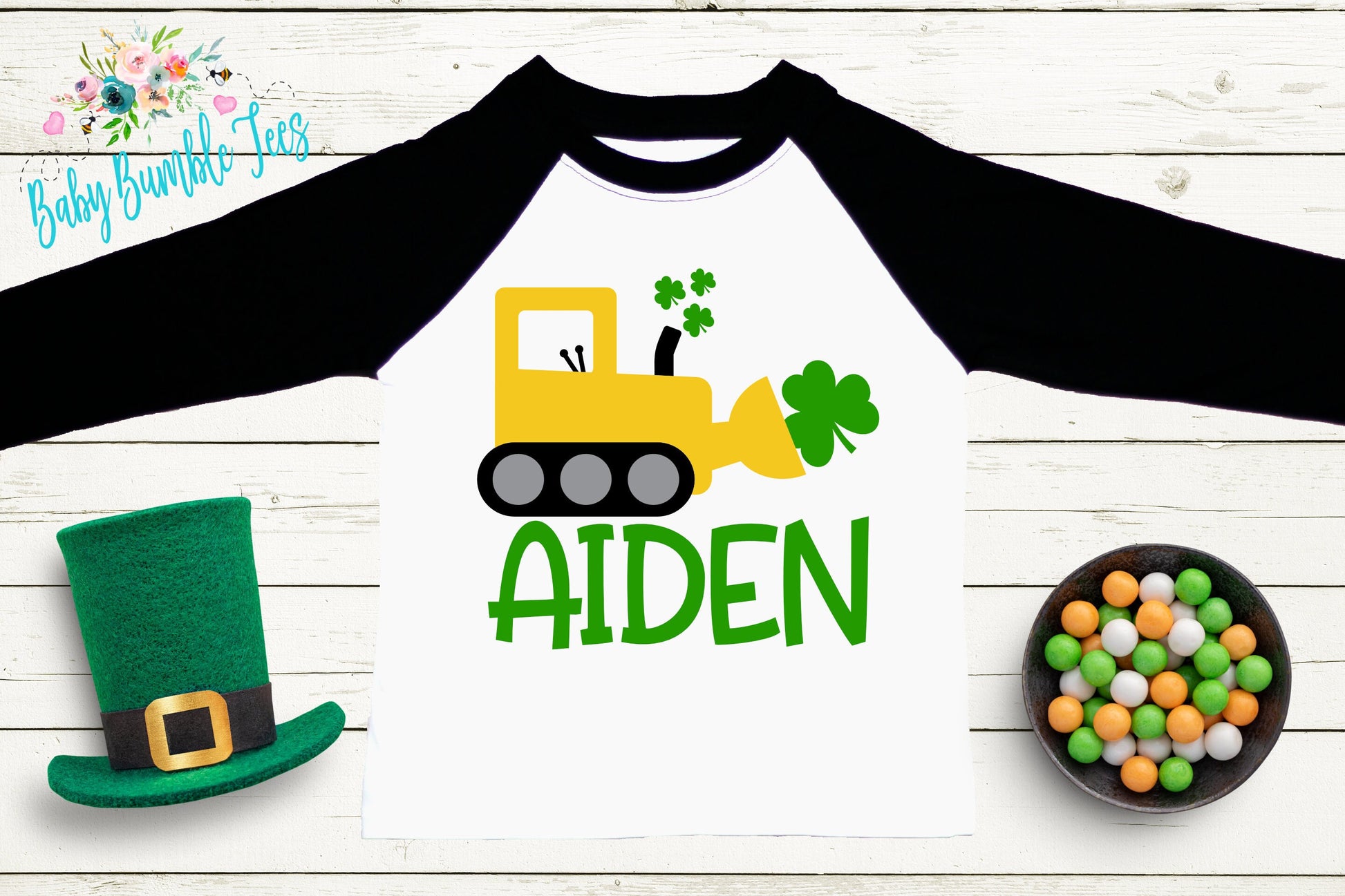 St Patricks Day Digger Shirt - Personalized Name - St Patricks Day - Boy Shirt - Clover - St Paddys Day - Toddler Shirt - kids shirt