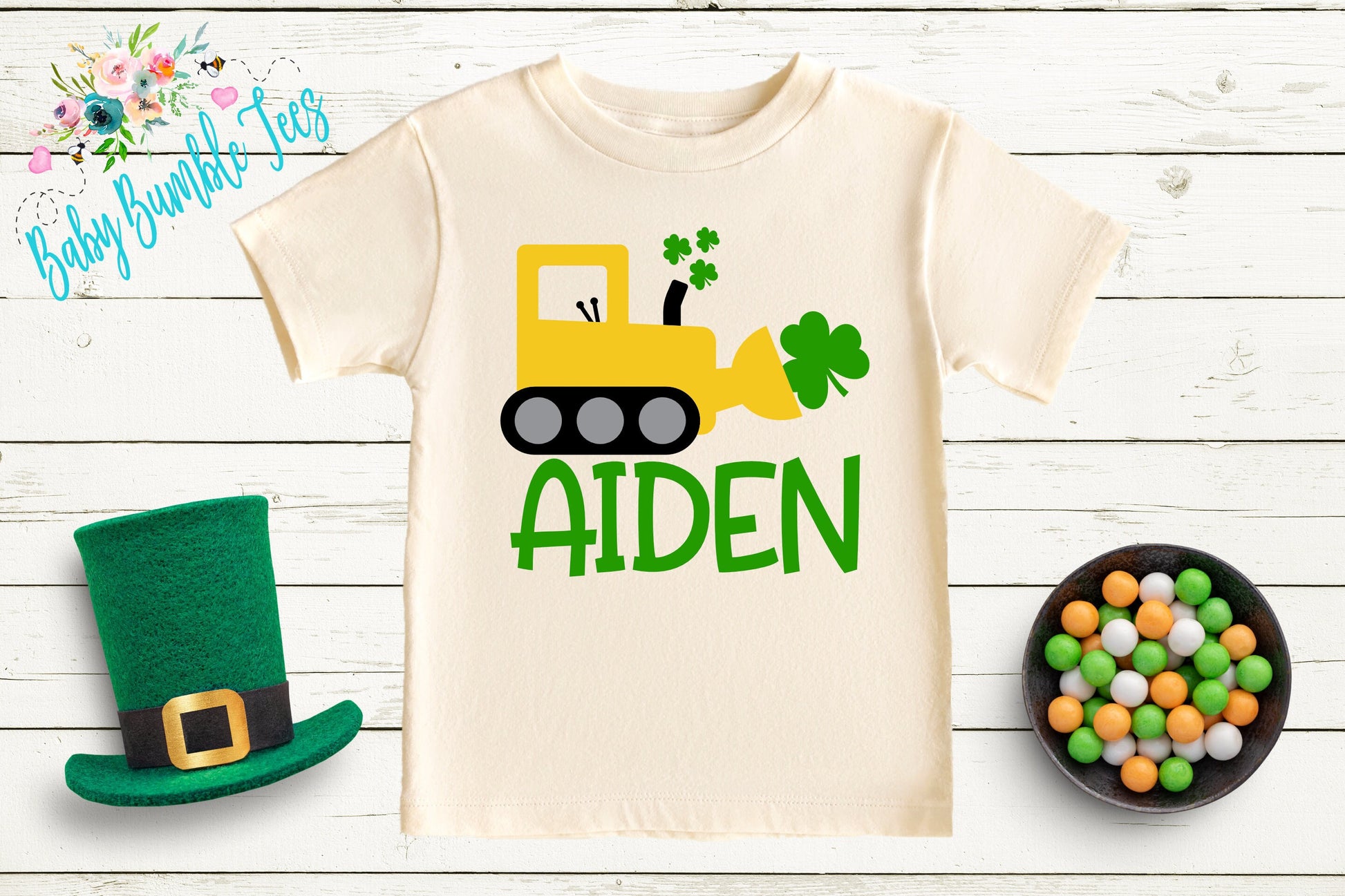 St Patricks Day Digger Shirt - Personalized Name - St Patricks Day - Boy Shirt - Clover - St Paddys Day - Toddler Shirt - kids shirt