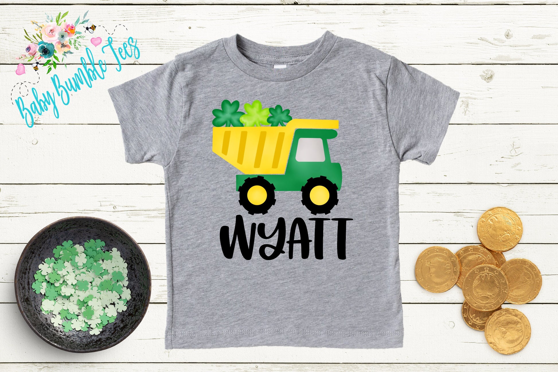 St Patricks Day Dump Truck Shirt - Personalized Name - St Patricks Day - Boy Shirt - Clover - St Paddys Day - Toddler Shirt - kids shirt