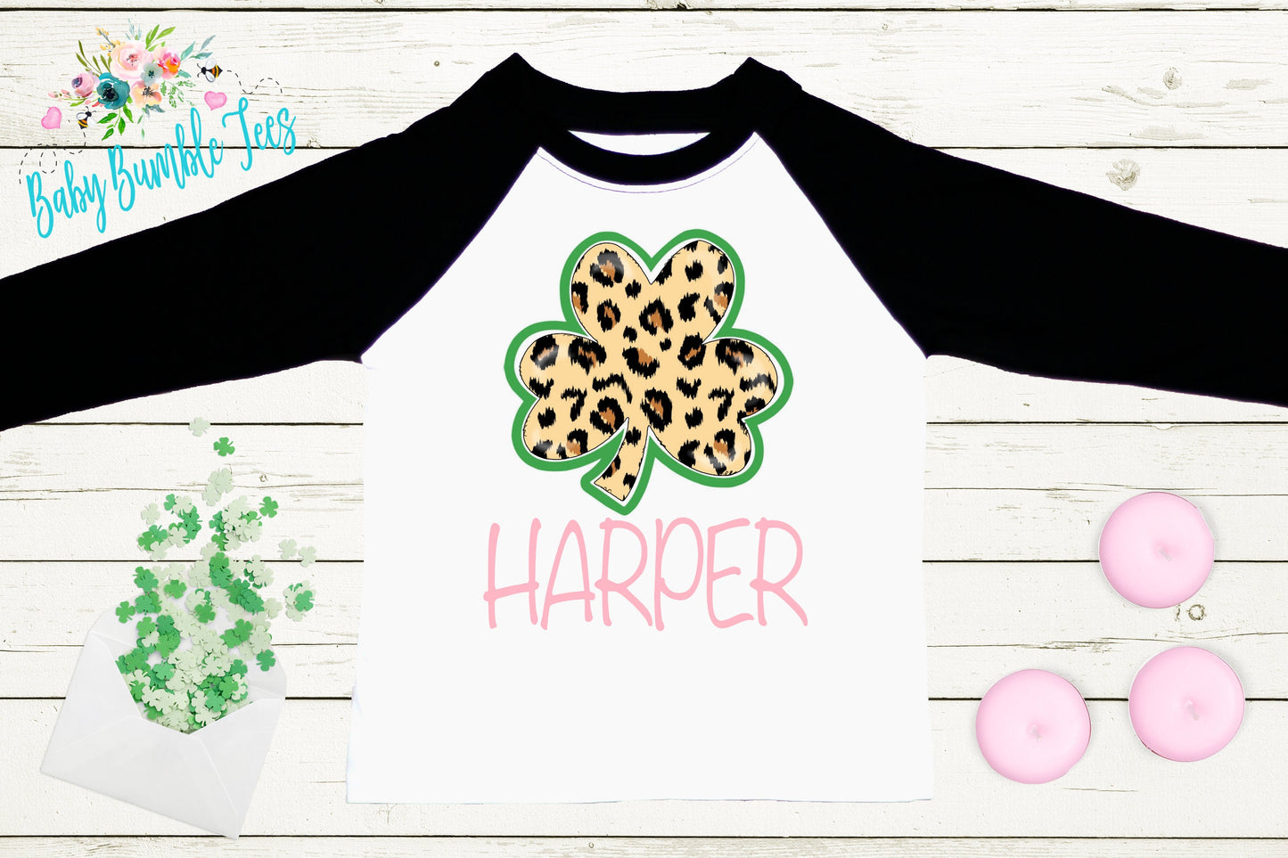 Cheetah Four Leaf Clover Shirt - Personalized Name - St Patricks Day - Girl Shirt - St Paddys Day - Toddler Shirt - kids shirt